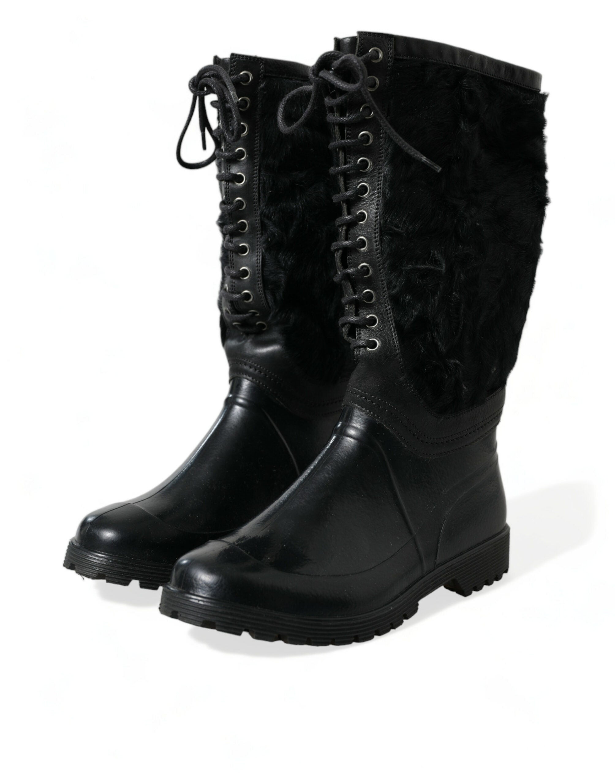 Dolce & Gabbana – Elegante schwarze Shearling-Stiefel mit halbhohem Schaft
