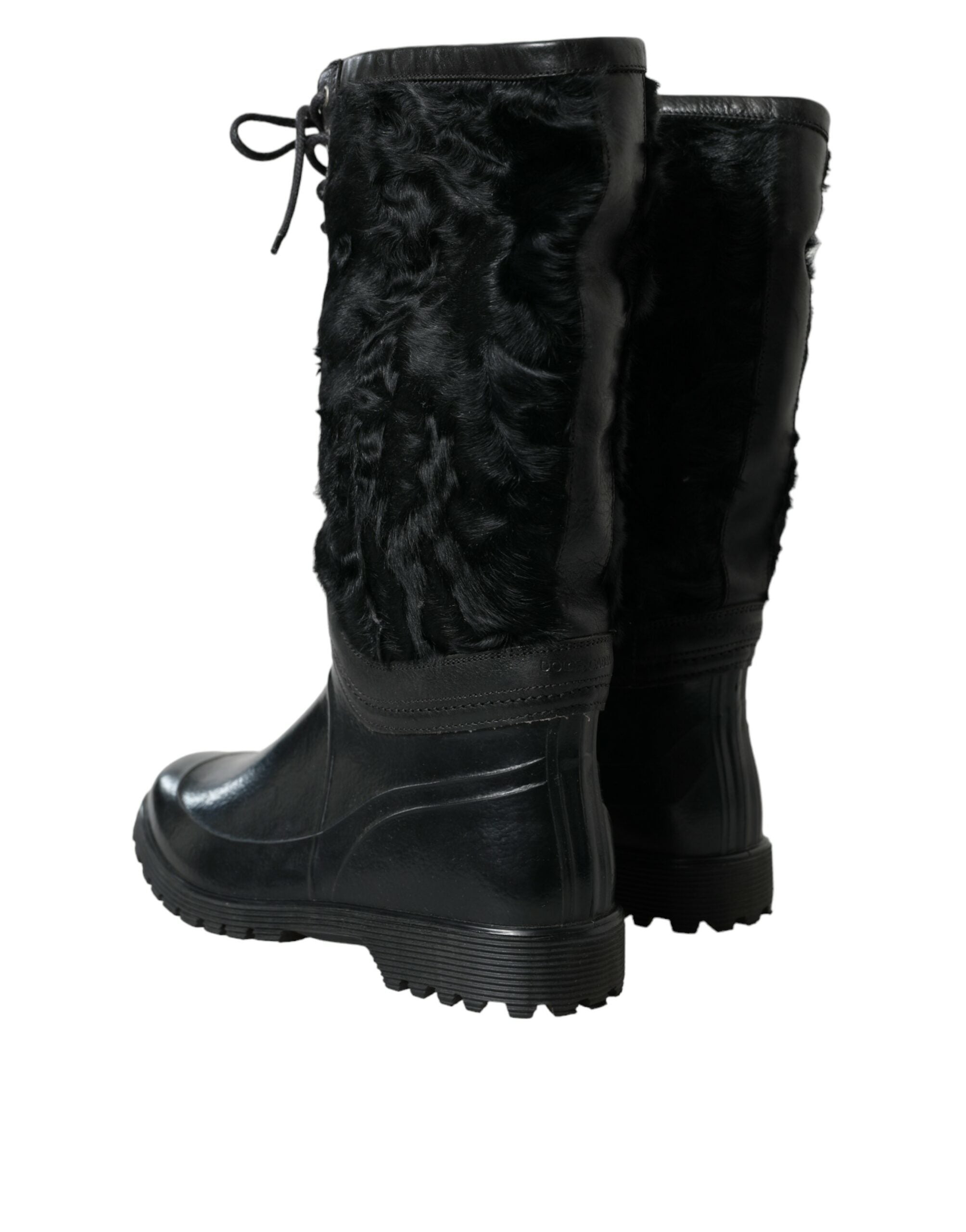Dolce & Gabbana – Elegante schwarze Shearling-Stiefel mit halbhohem Schaft