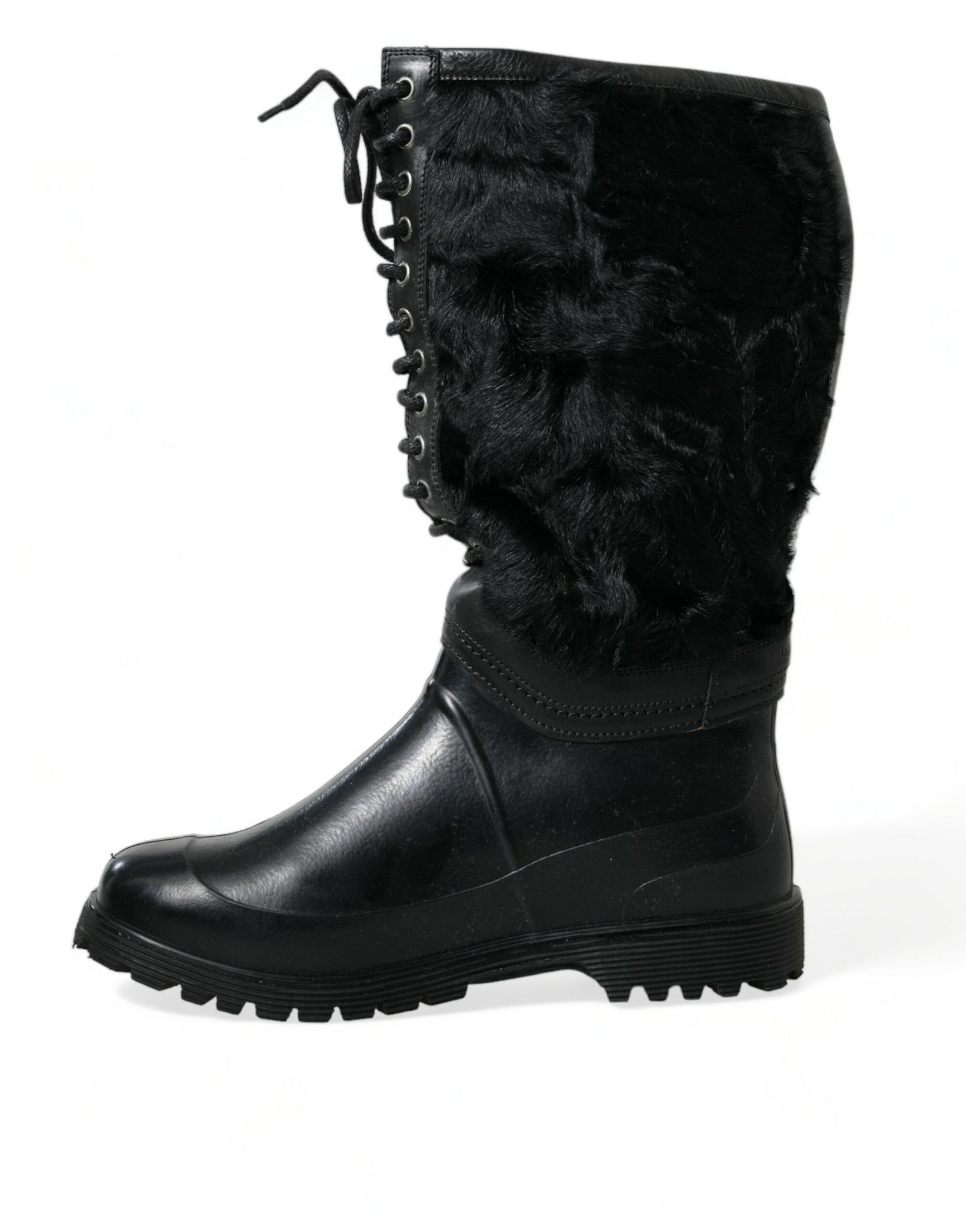 Dolce & Gabbana – Elegante schwarze Shearling-Stiefel mit halbhohem Schaft