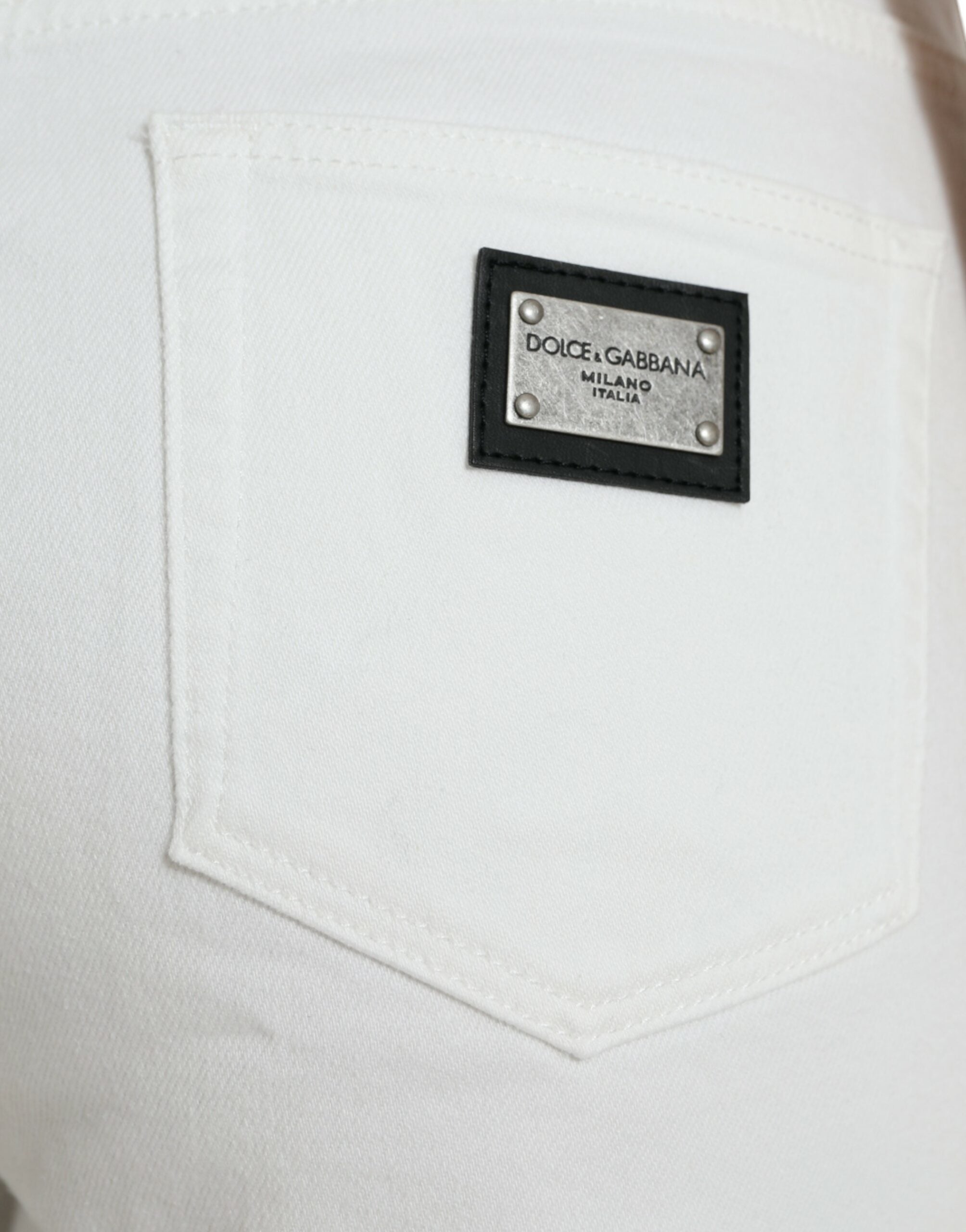 Blugi eleganți crop din denim cu talie medie Dolce & Gabbana, albi