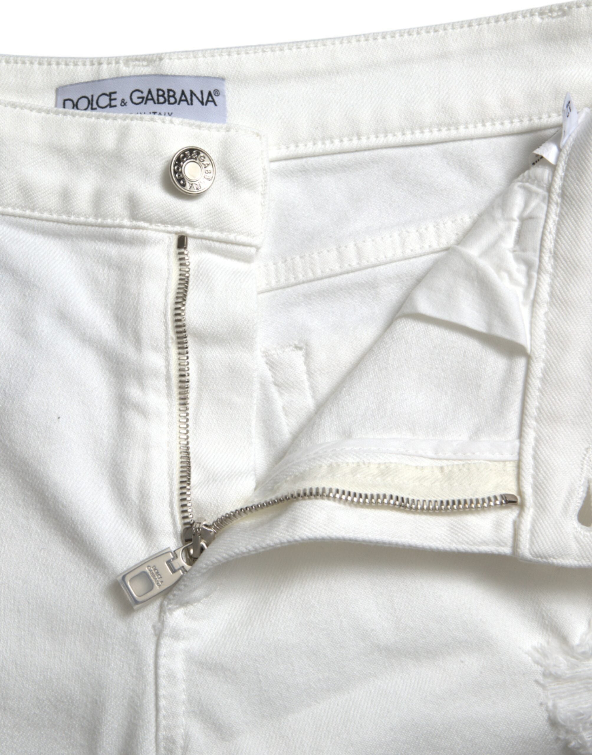 Blugi eleganți crop din denim cu talie medie Dolce & Gabbana, albi