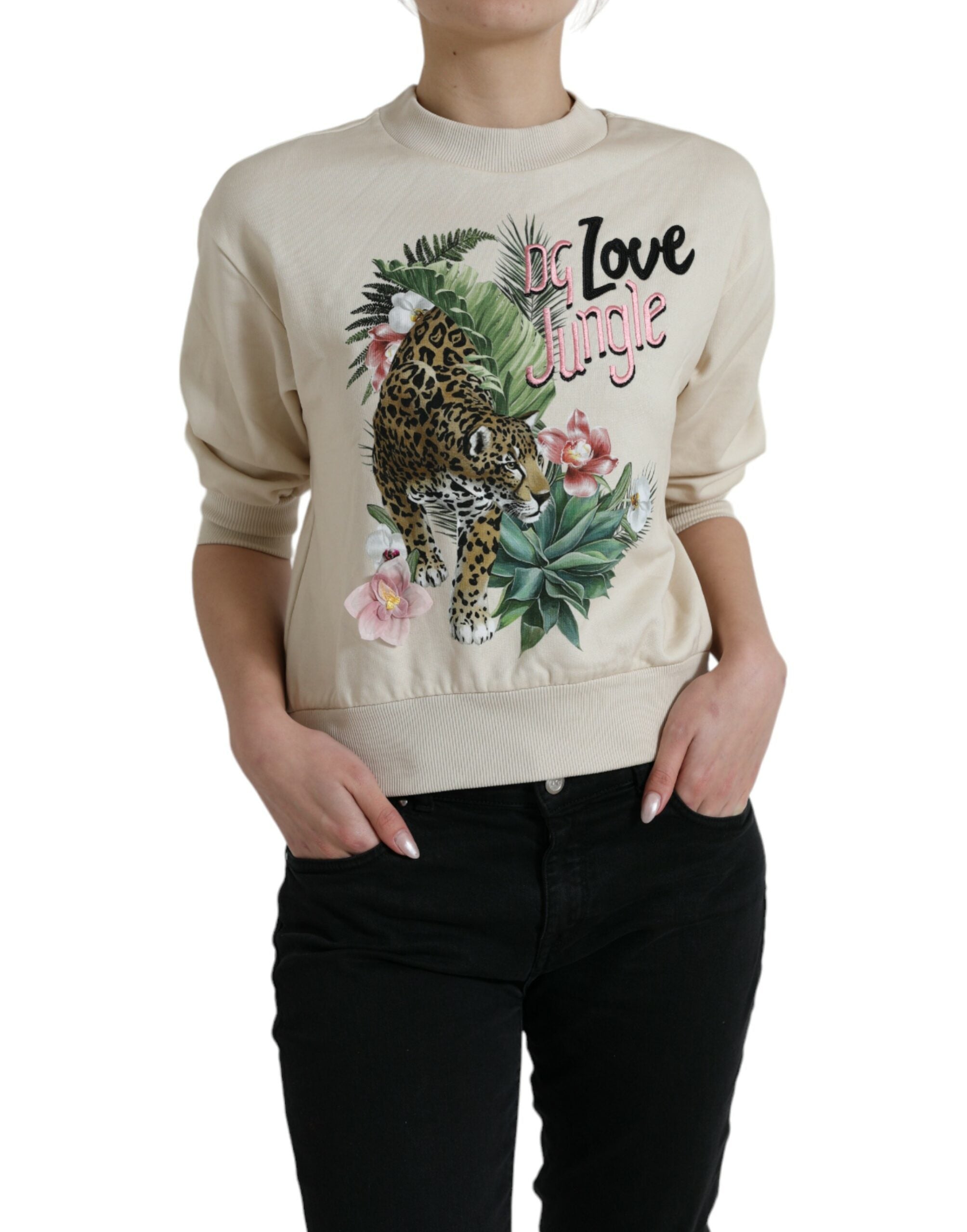 Pulover Dolce & Gabbana cu guler rotund și imprimeu elegant Jungle