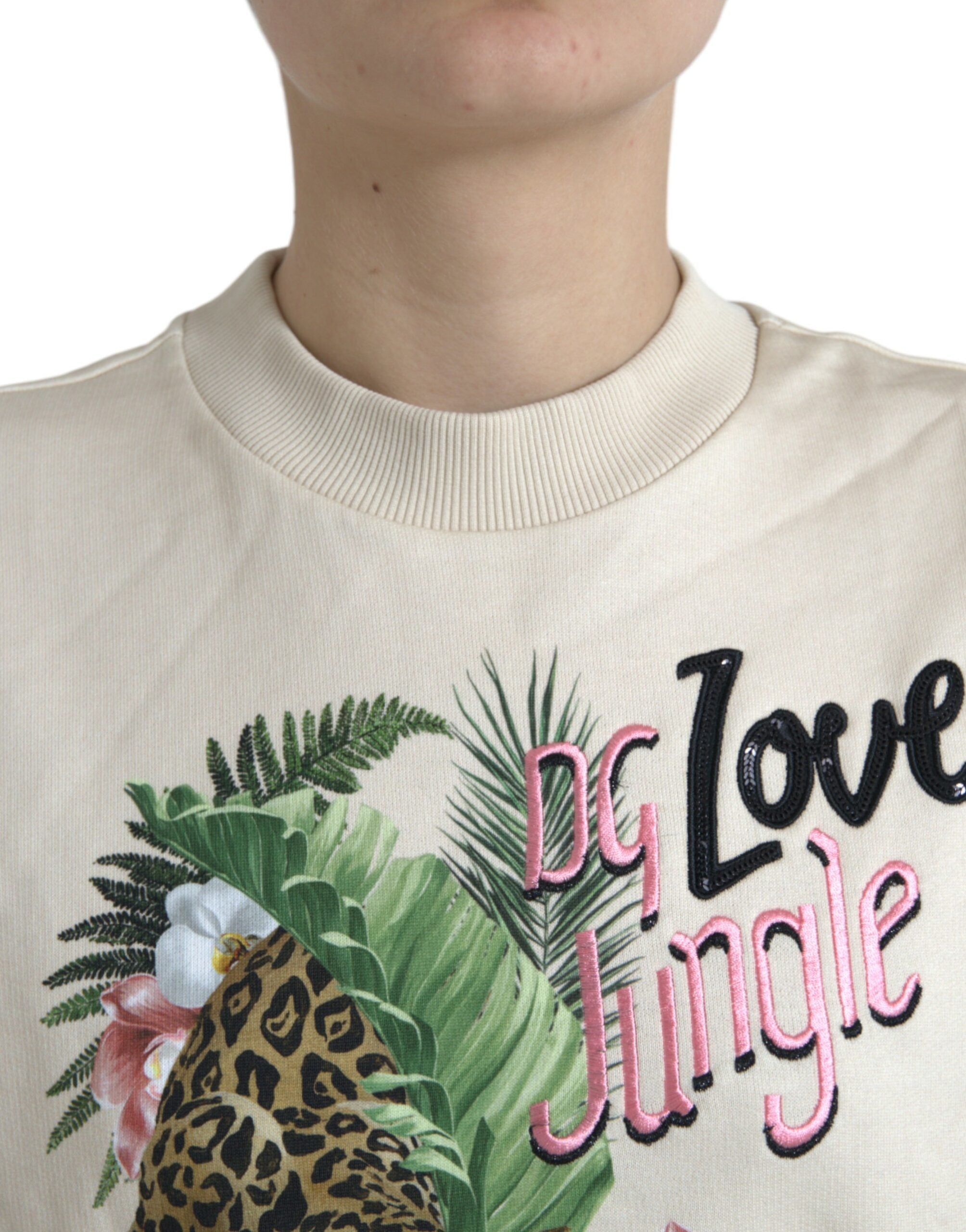 Pulover Dolce & Gabbana cu guler rotund și imprimeu elegant Jungle