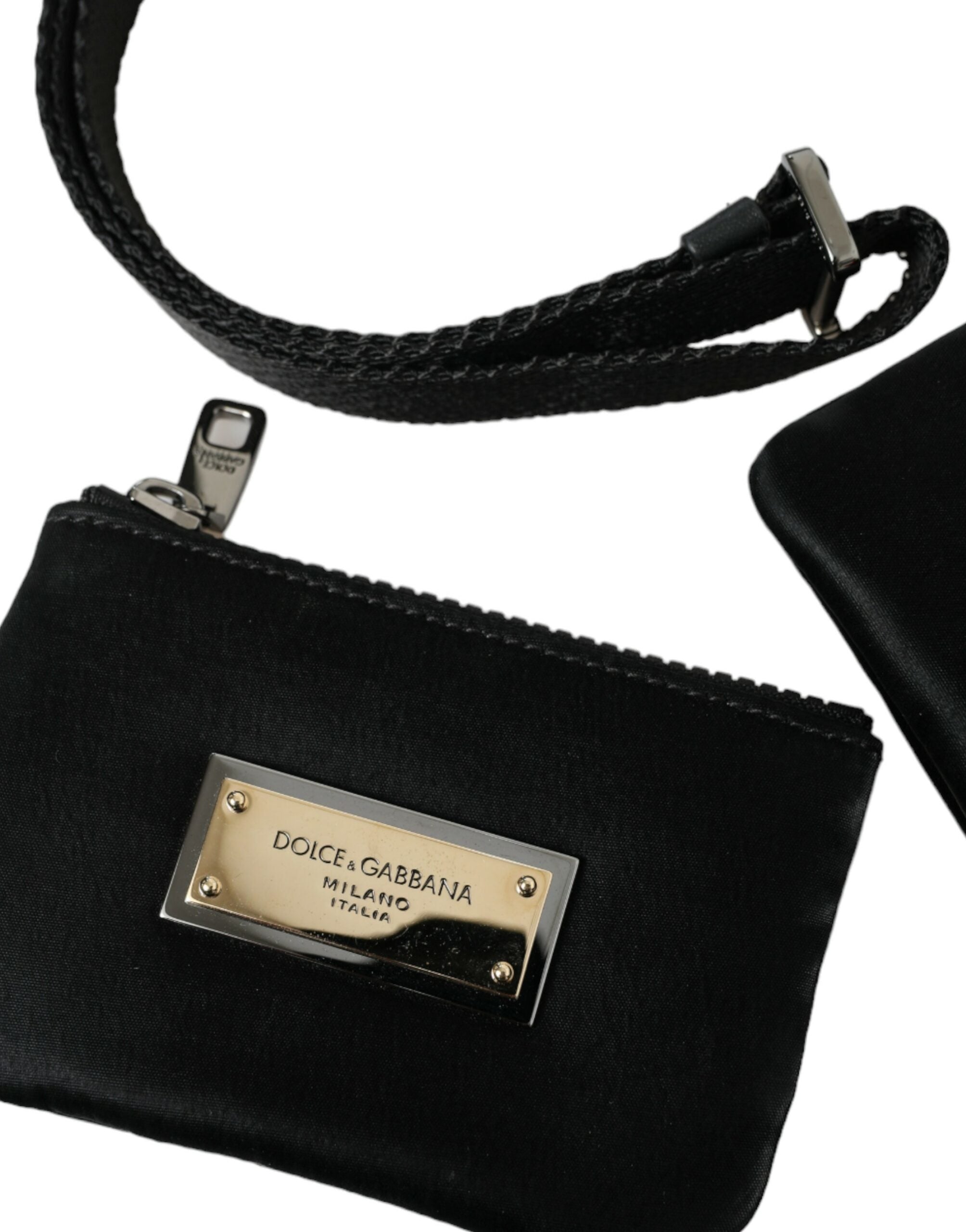 Poșetă elegantă din piele neagră din nailon Dolce & Gabbana cu detalii argintii