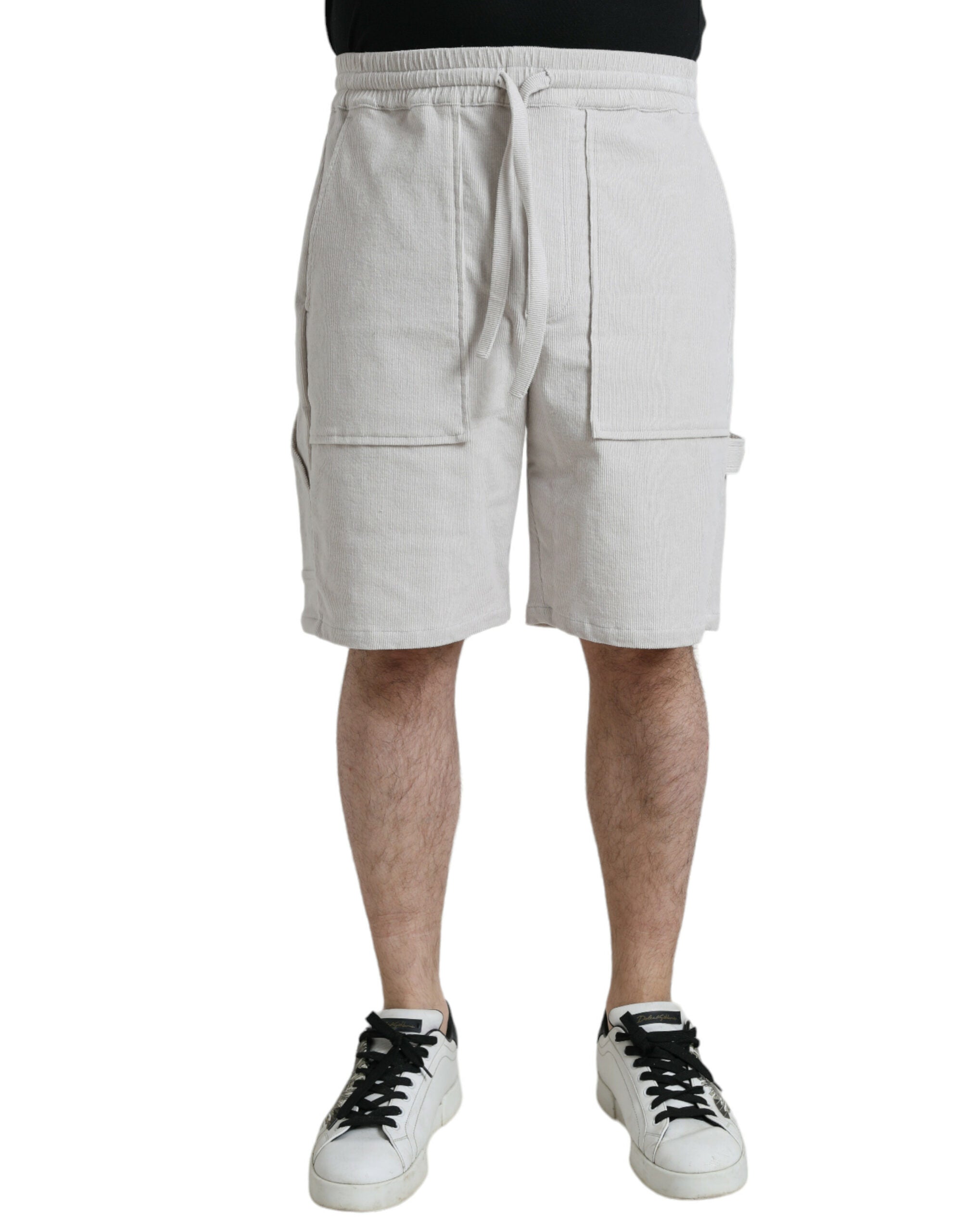 Pantaloni scurți Bermuda pentru bărbați din catifea reiată bej din bumbac Dolce & Gabbana