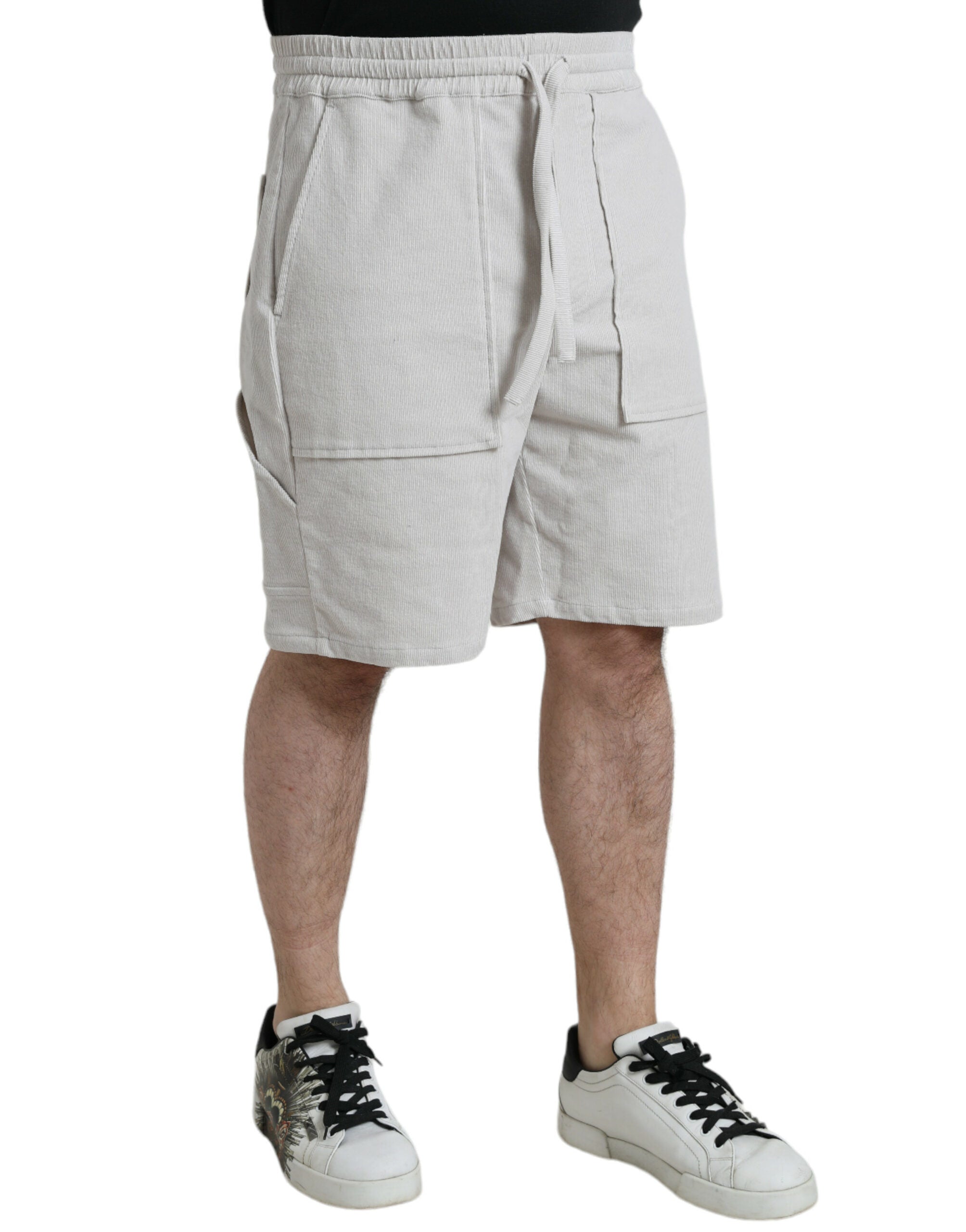 Pantaloni scurți Bermuda pentru bărbați din catifea reiată bej din bumbac Dolce & Gabbana