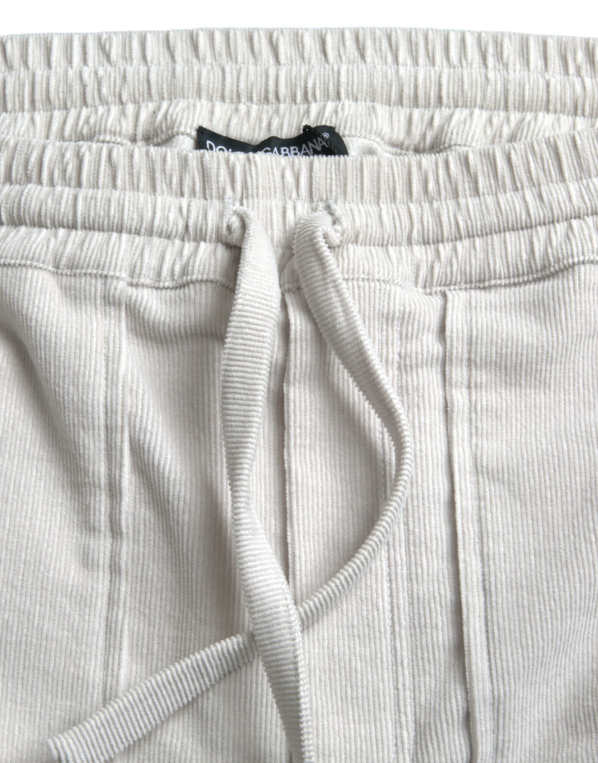 Pantaloni scurți Bermuda pentru bărbați din catifea reiată bej din bumbac Dolce & Gabbana