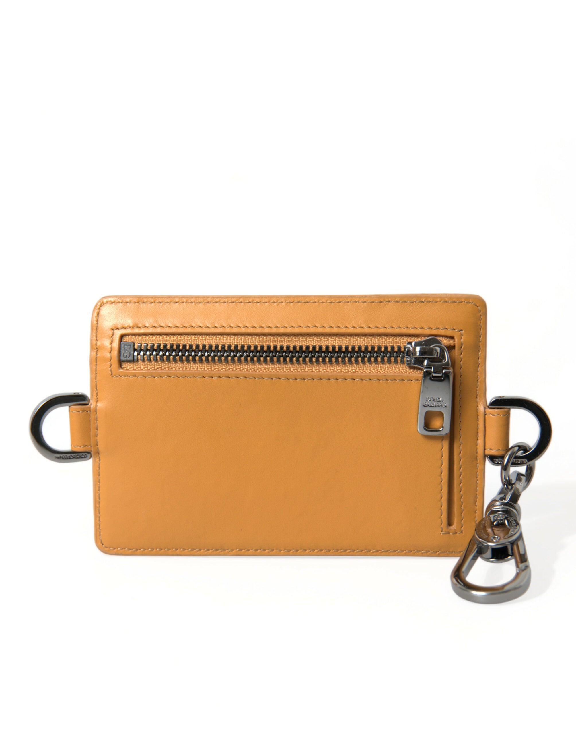 Dolce & Gabbana Eleganter Kartenhalter aus orangefarbenem Kalbsleder