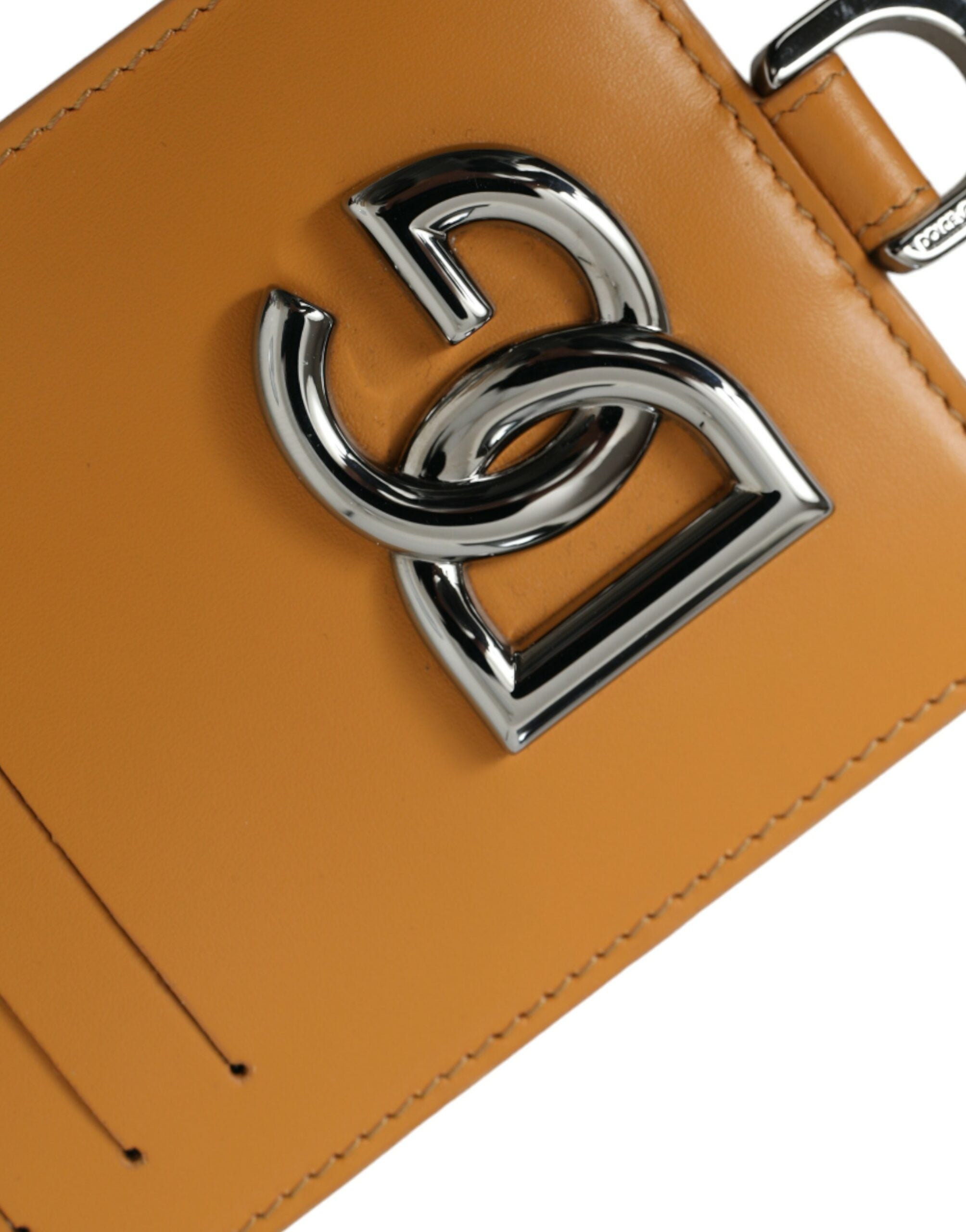 Dolce & Gabbana Eleganter Kartenhalter aus orangefarbenem Kalbsleder