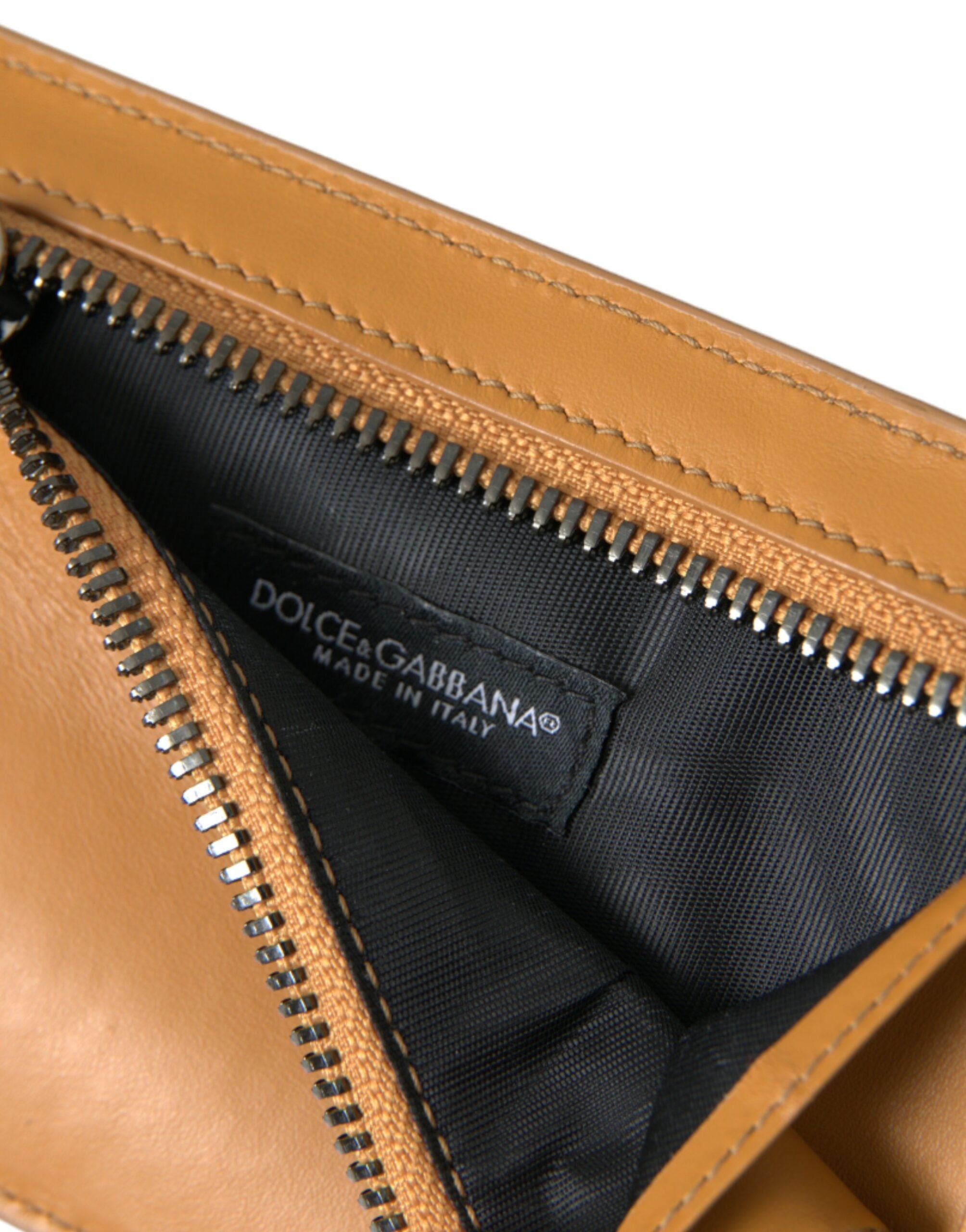 Dolce & Gabbana Eleganter Kartenhalter aus orangefarbenem Kalbsleder