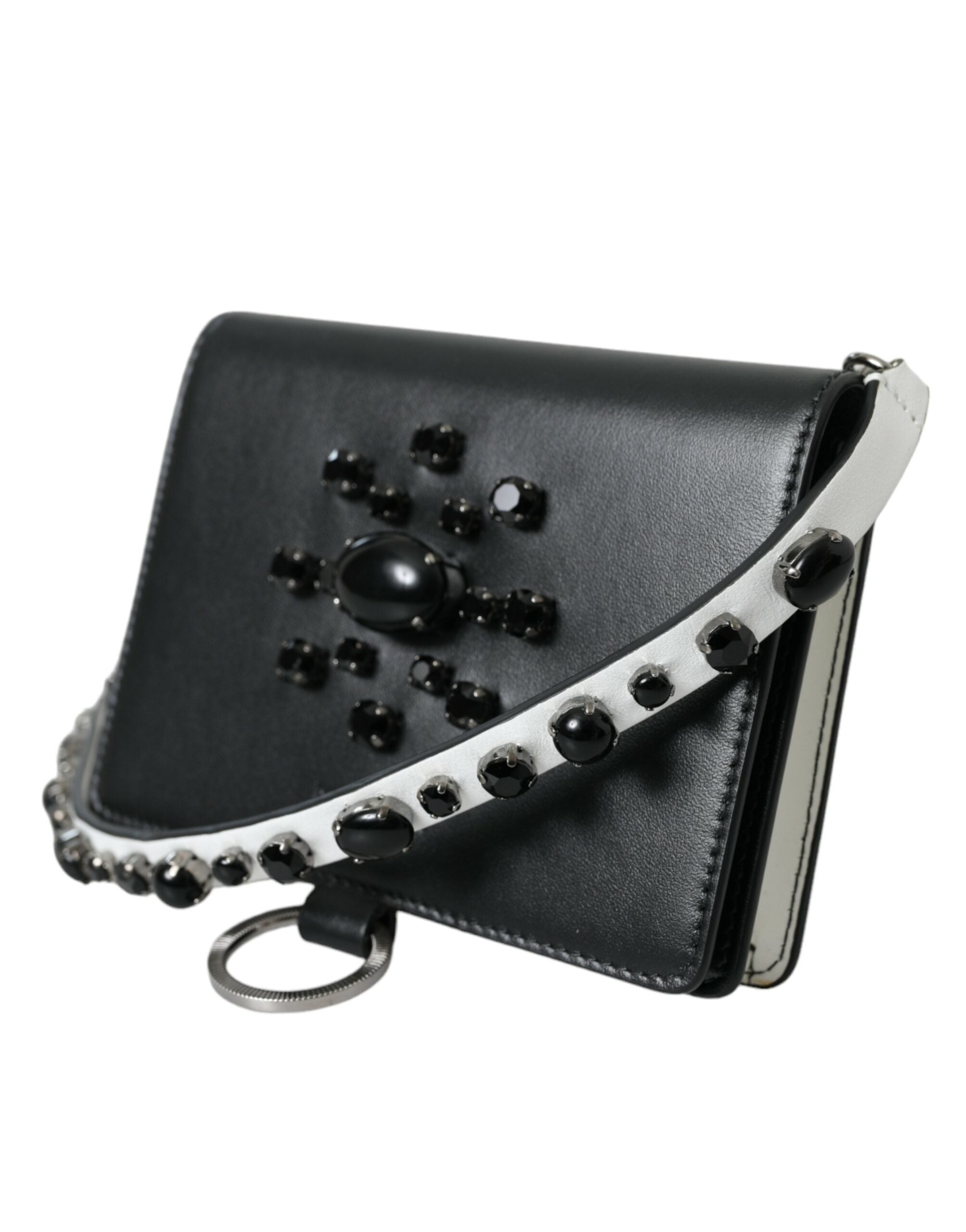 Dolce & Gabbana Eleganter Kartenhalter aus Leder mit Kristallverzierung
