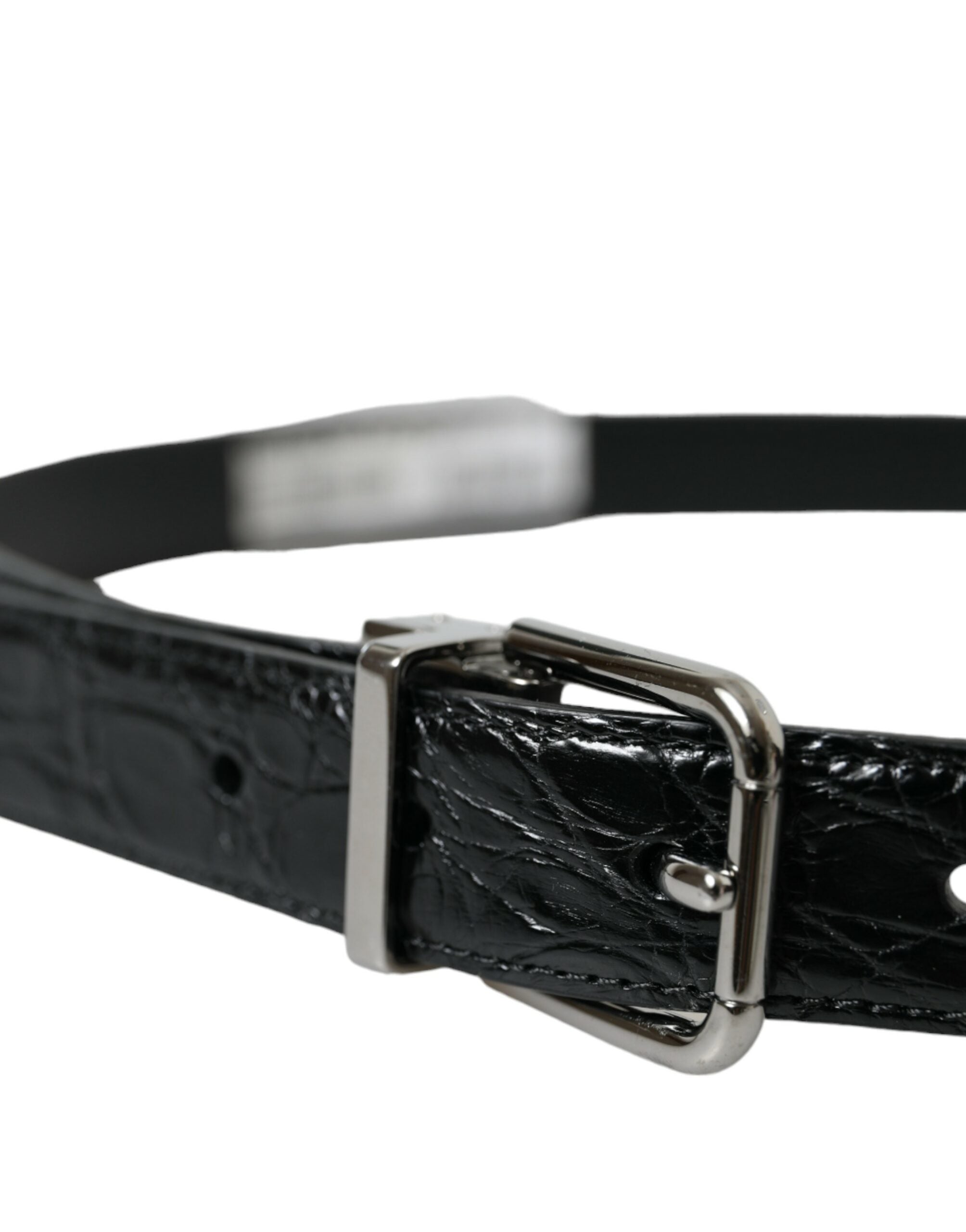 Curea elegantă din piele neagră Dolce & Gabbana cu cataramă metalică