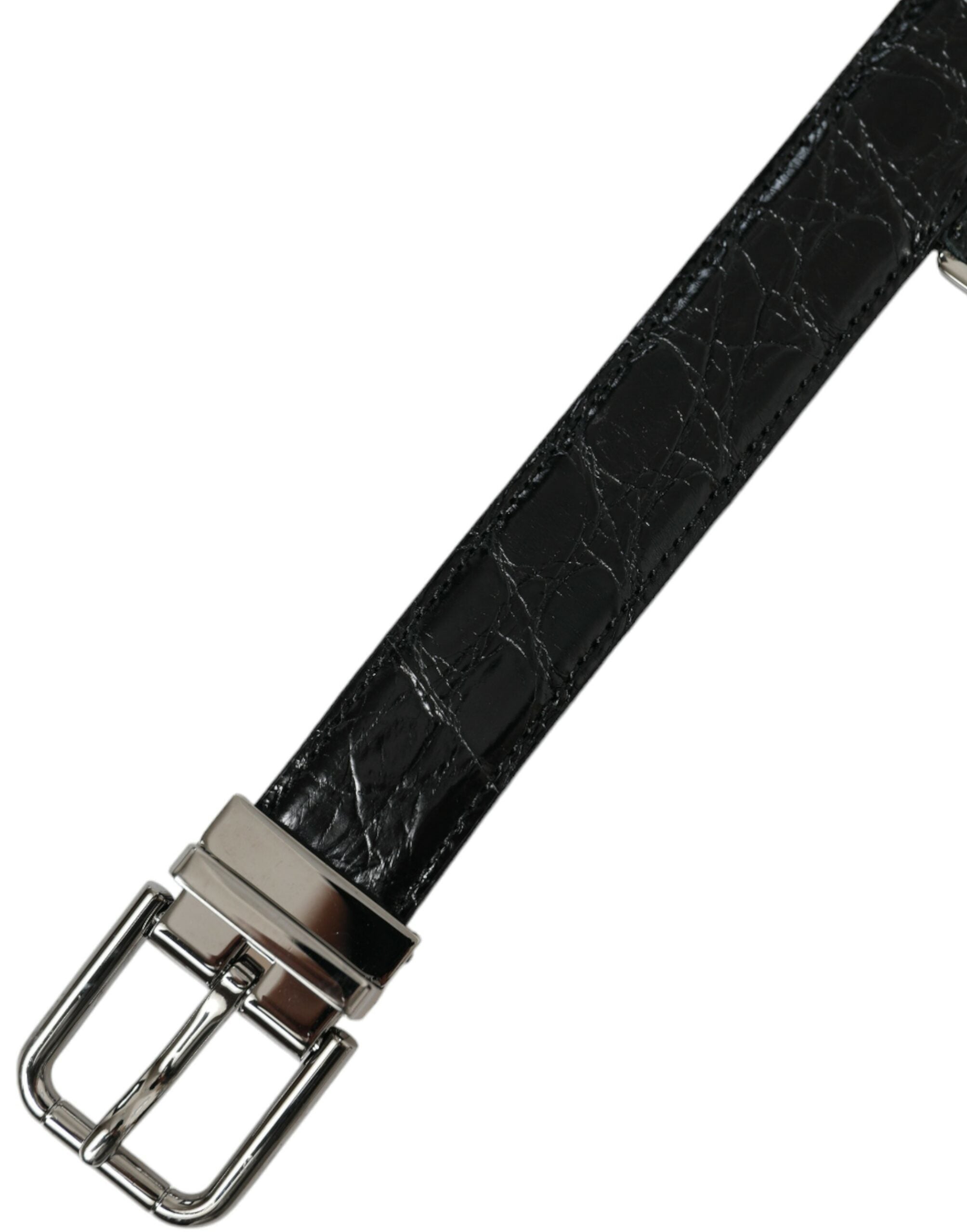 Curea elegantă din piele neagră Dolce & Gabbana cu cataramă metalică