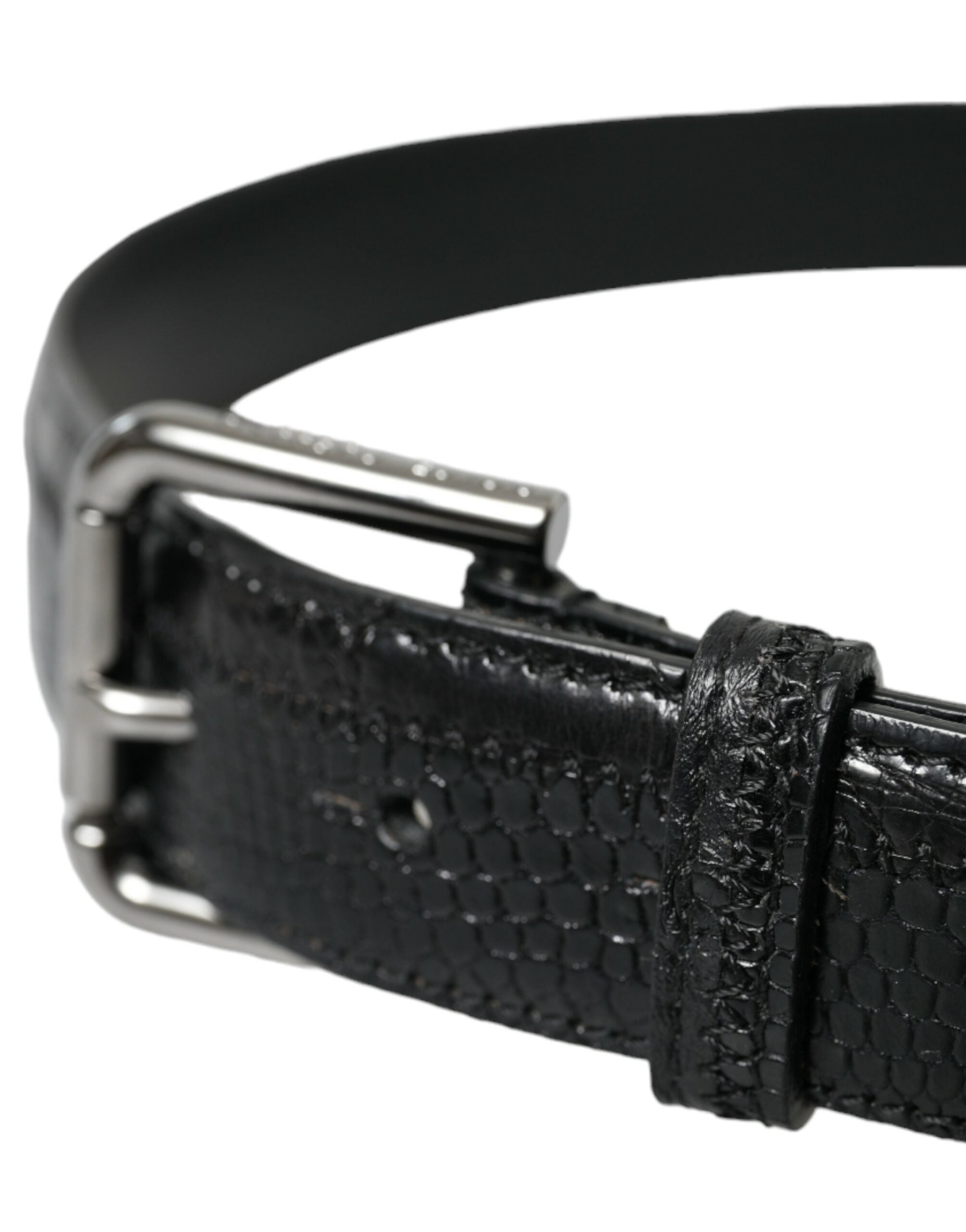 Curea elegantă din piele neagră Dolce & Gabbana cu cataramă metalică