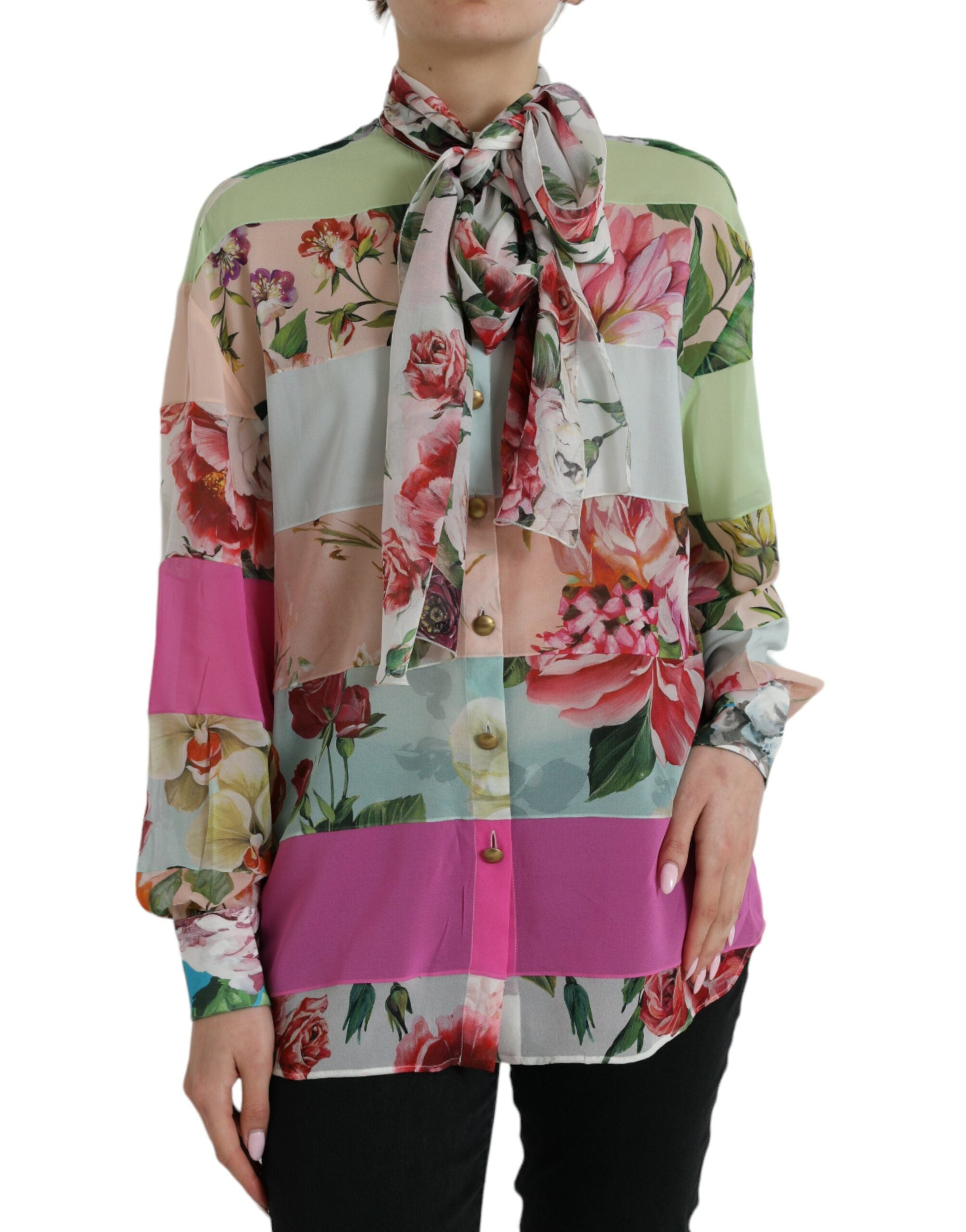 Dolce & Gabbana Bluză elegantă cu mânecă lungă din amestec de mătase multicoloră