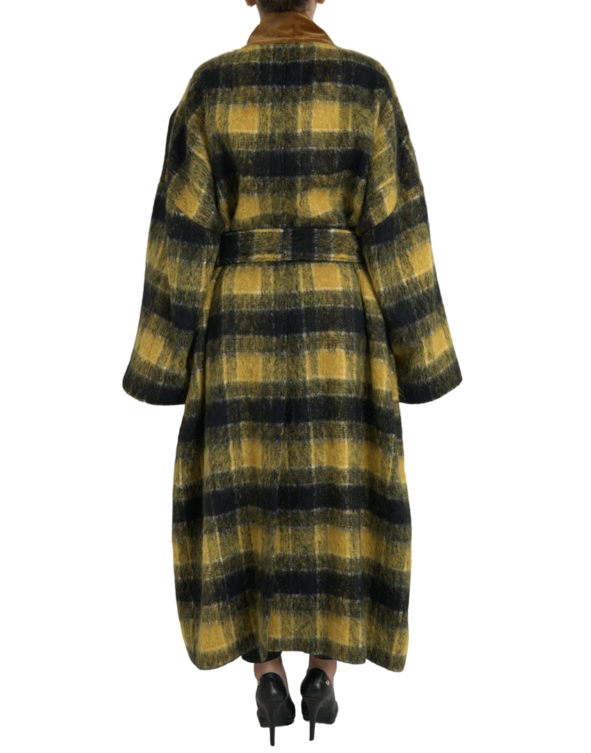 Dolce & Gabbana – Schicker, karierter, langer Trenchcoat in Sonnengelb