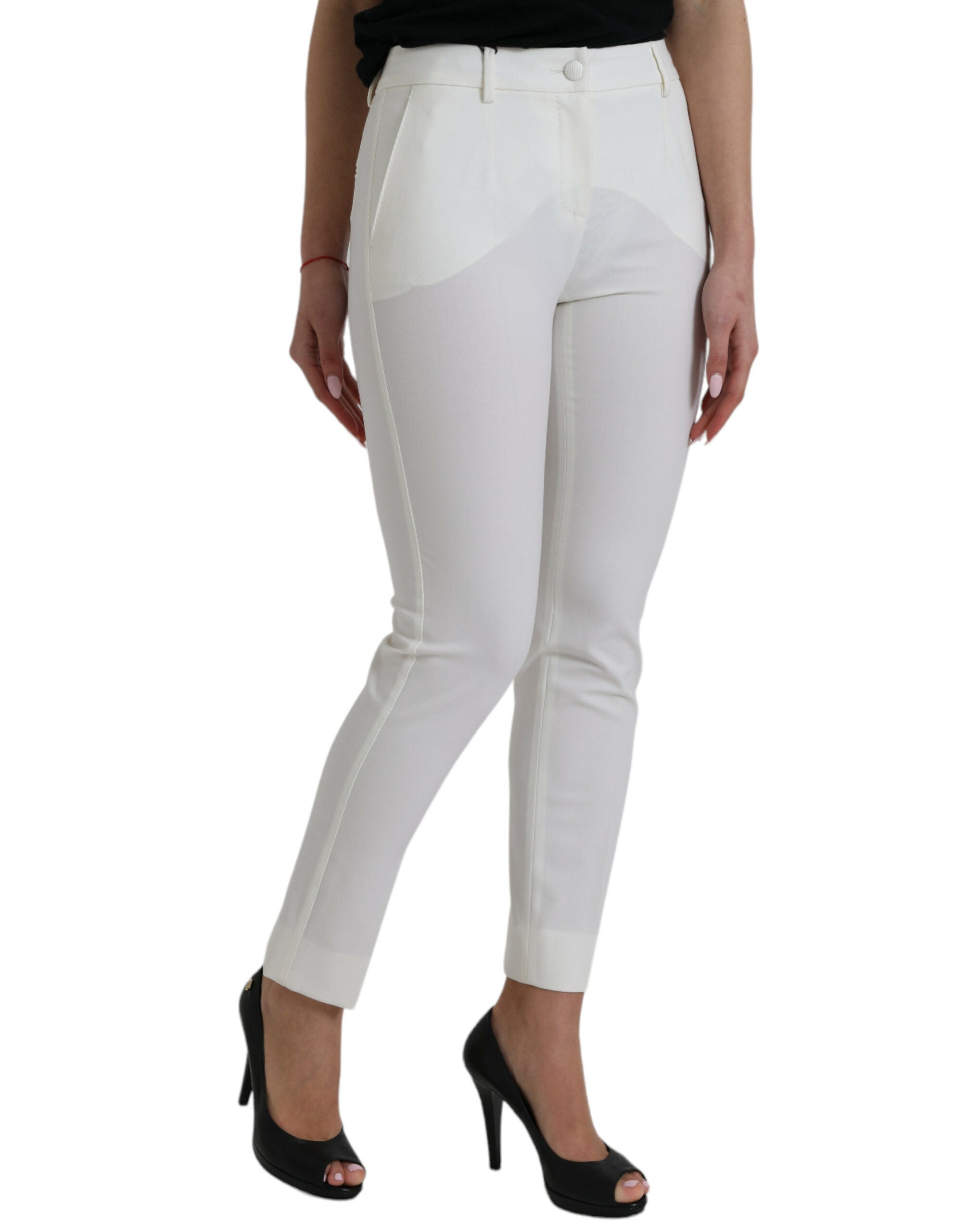 Dolce & Gabbana – Elegante weiße, konisch zulaufende Hose mit mittlerer Taille