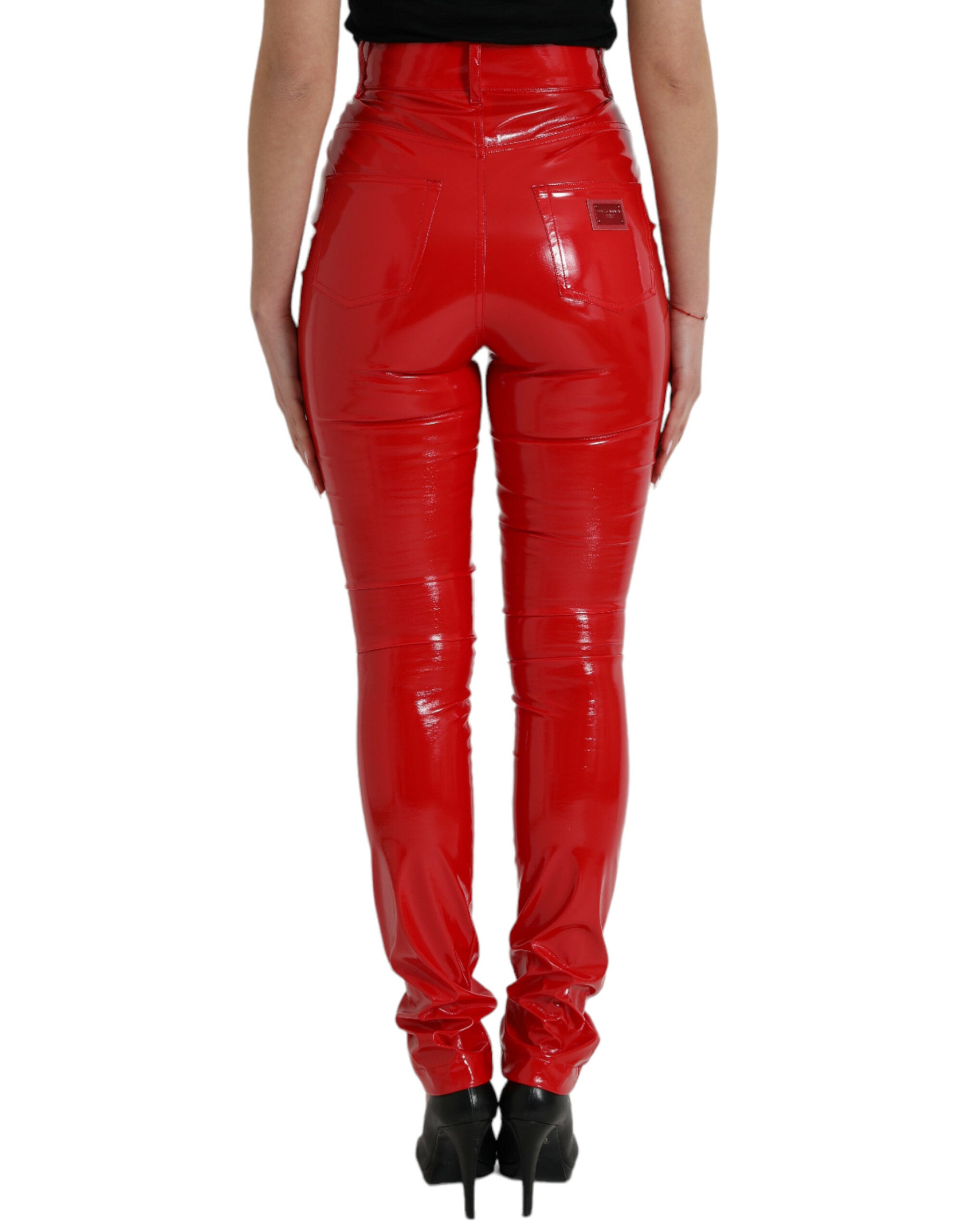 Pantaloni skinny Dolce & Gabbana Chic roșii cu talie înaltă
