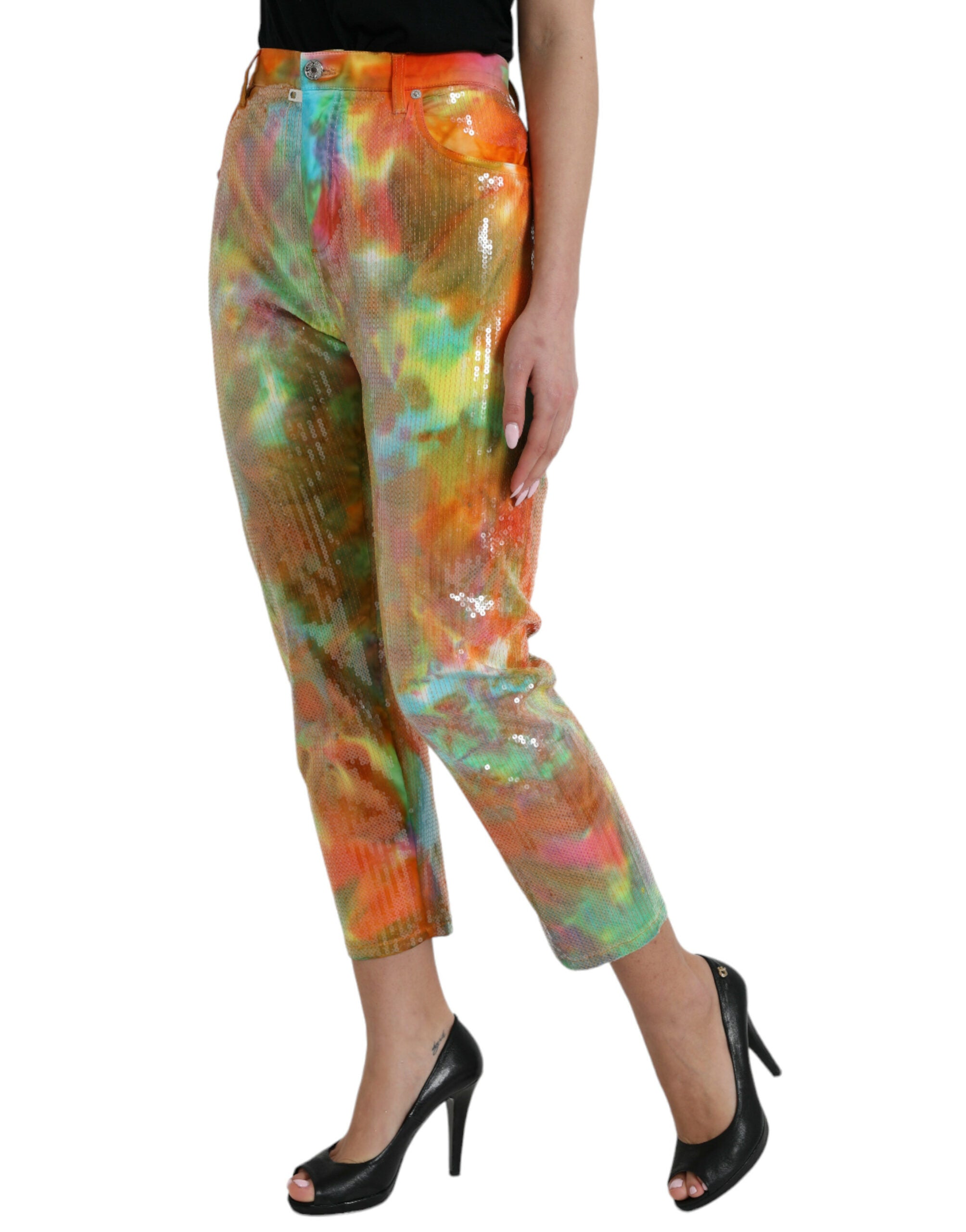 Dolce & Gabbana – Mehrfarbige, verkürzte Hose mit hoher Taille