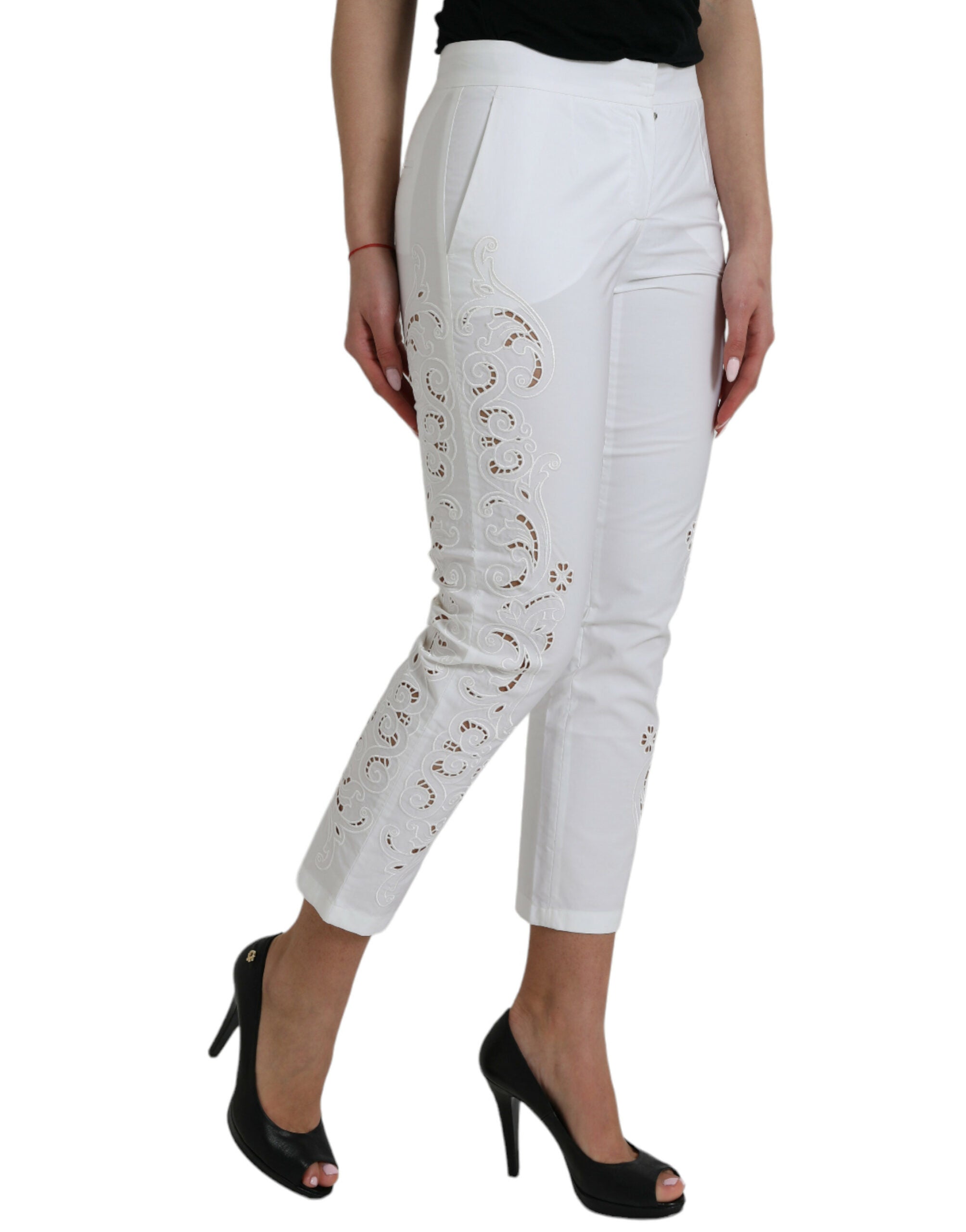 Dolce & Gabbana – Elegante weiße, konische Hose mit mittlerer Taille