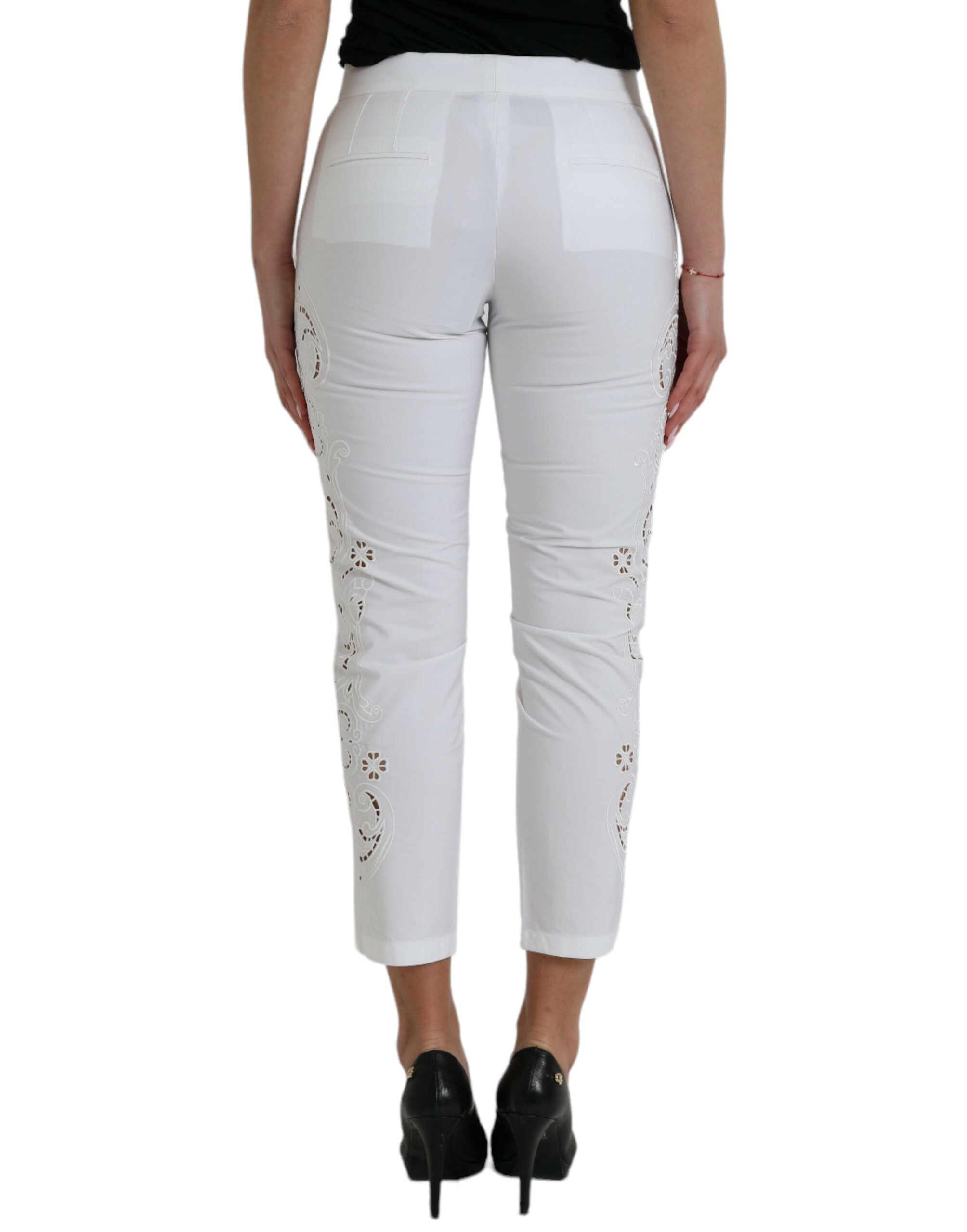 Dolce & Gabbana – Elegante weiße, konische Hose mit mittlerer Taille