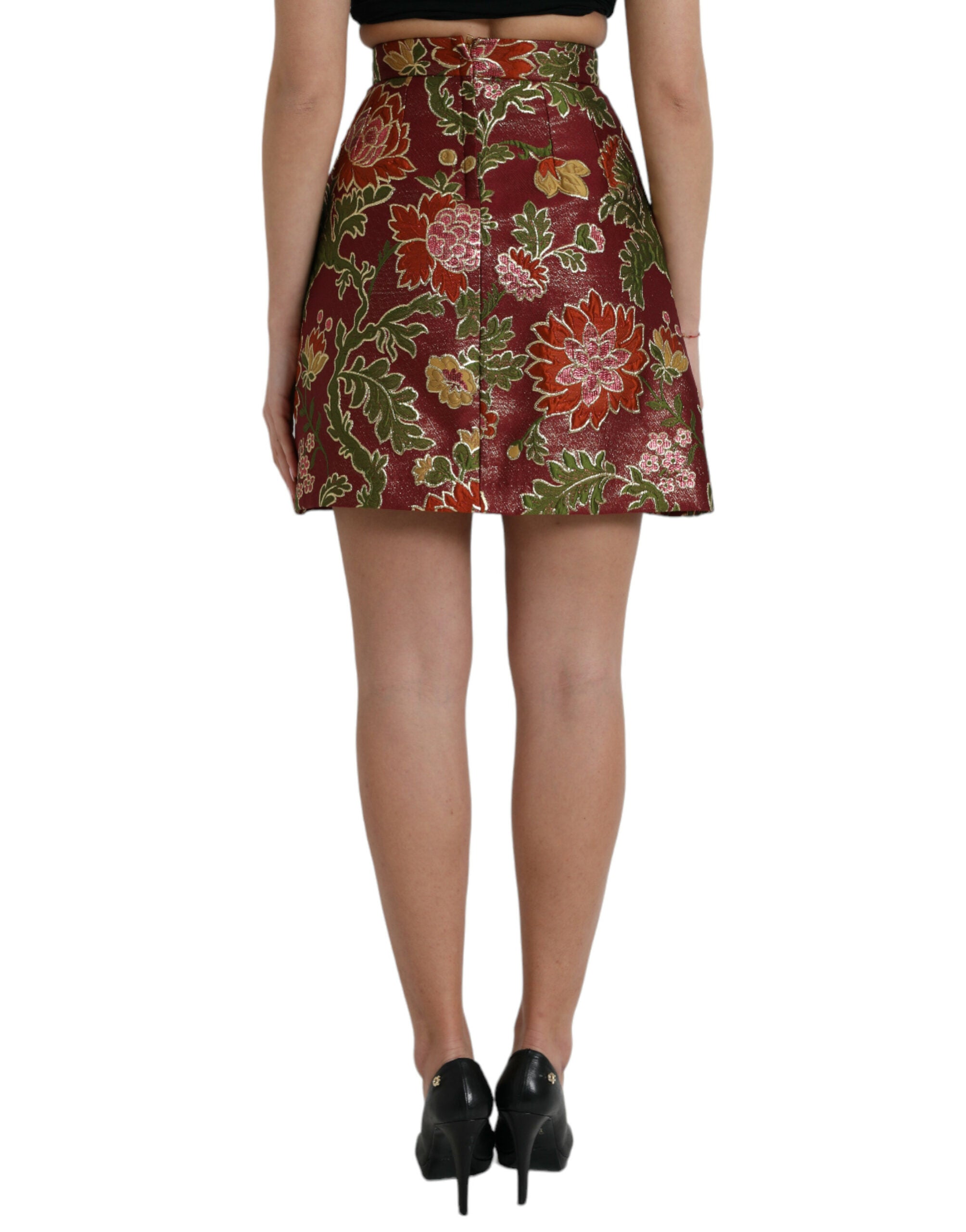 Dolce & Gabbana – Kastanienbrauner Jacquard-Minirock mit Blumenmuster