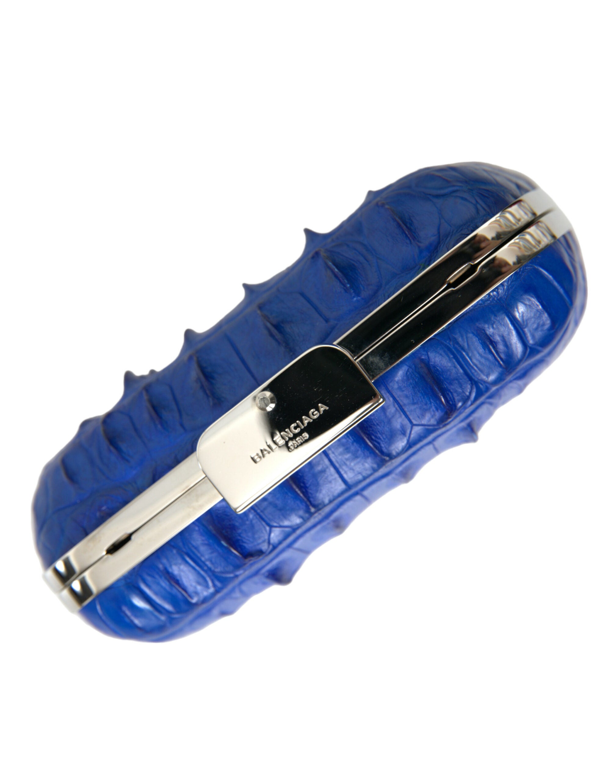 Clutch Balenciaga Albastru Electric din Piele de Crocodil