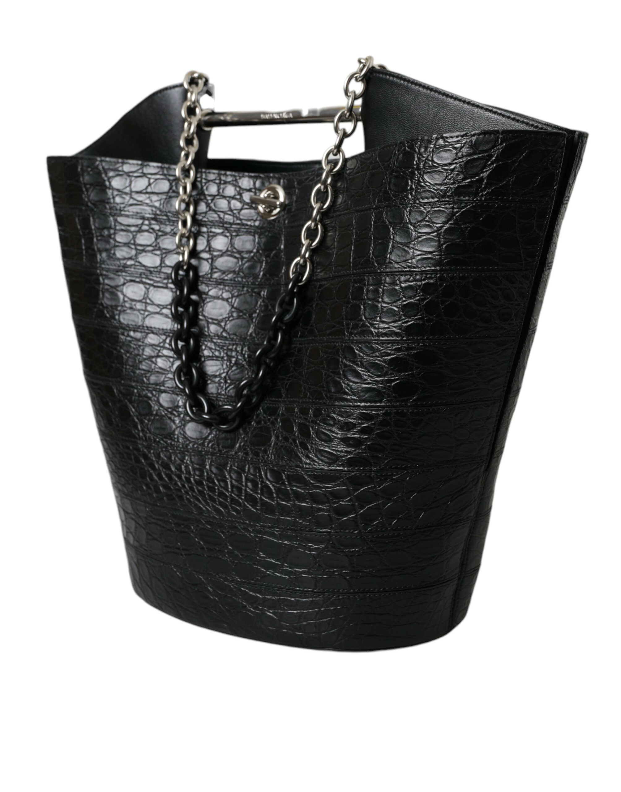 Geantă Balenciaga Elegant Black Crocodil Leather Maxi Bucket Bag