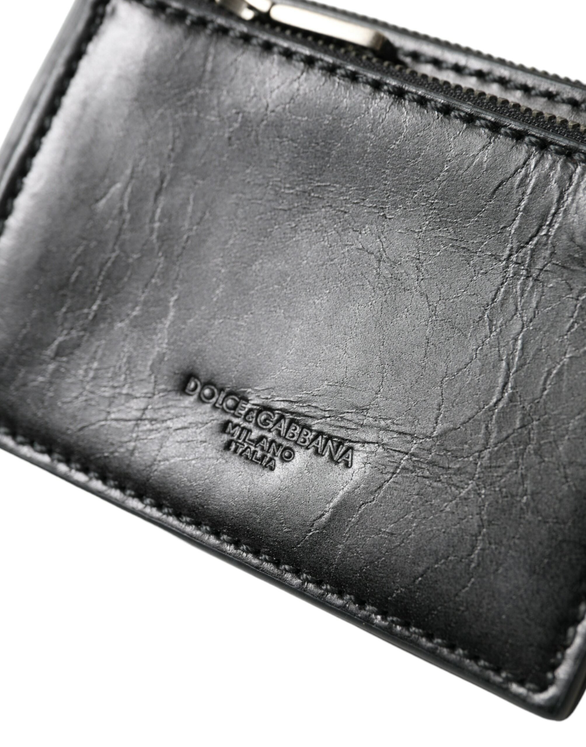 Dolce & Gabbana – Schlüsselanhänger aus schwarzem Leder mit Reißverschluss und Logo