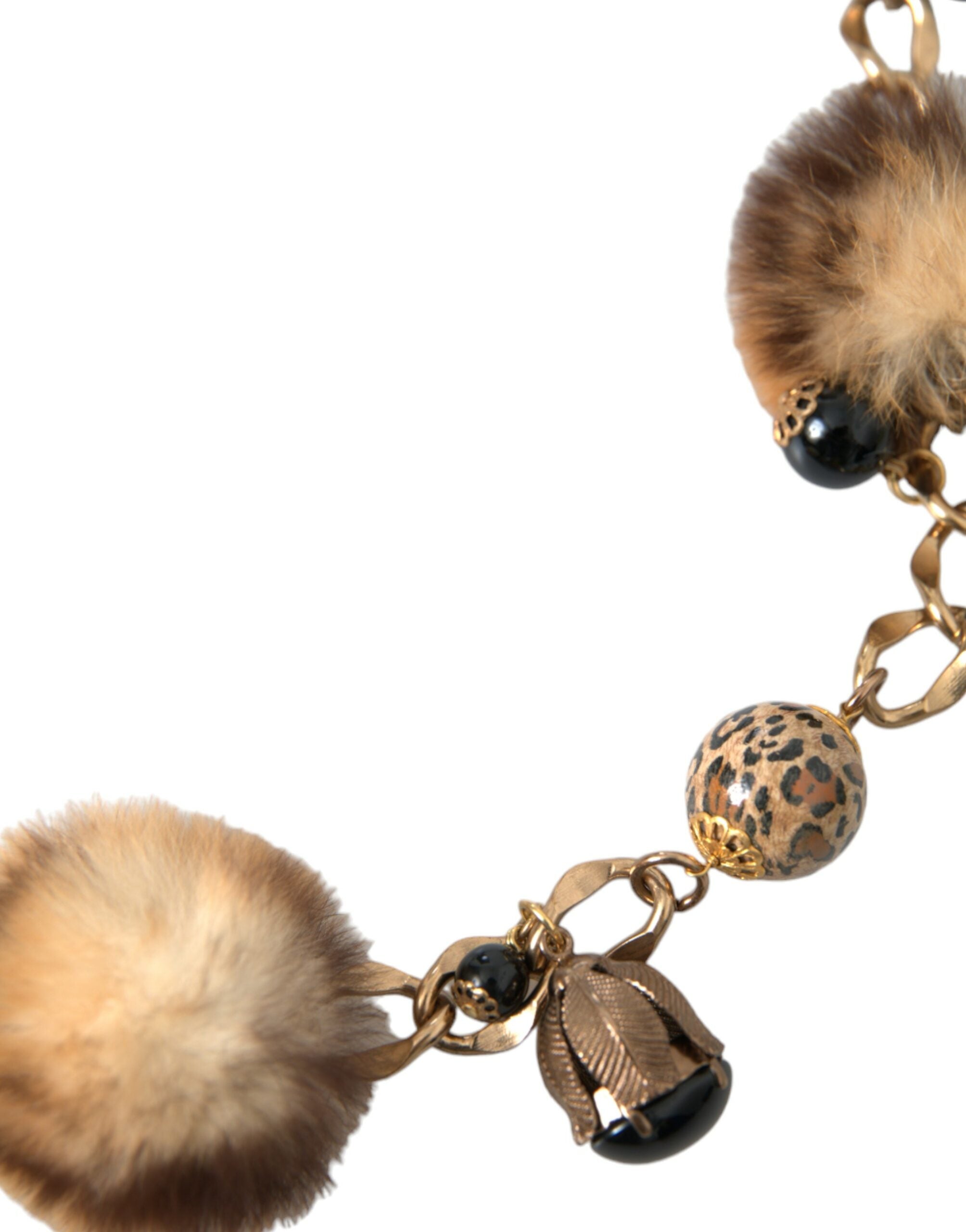 Dolce & Gabbana – Collier-Kettengürtel aus goldenem Messing mit Leopardenfell und Perlen