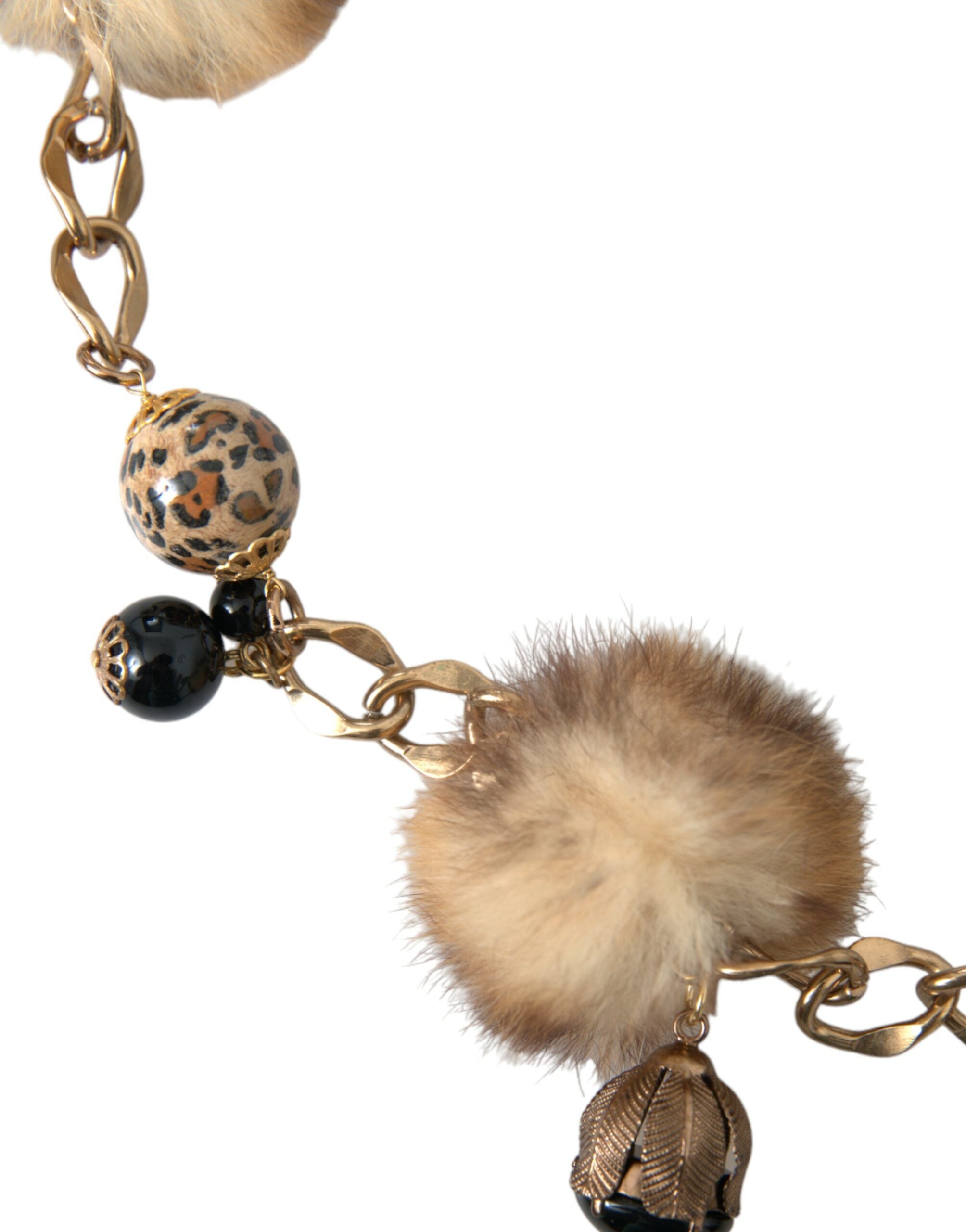 Dolce & Gabbana – Collier-Kettengürtel aus goldenem Messing mit Leopardenfell und Perlen