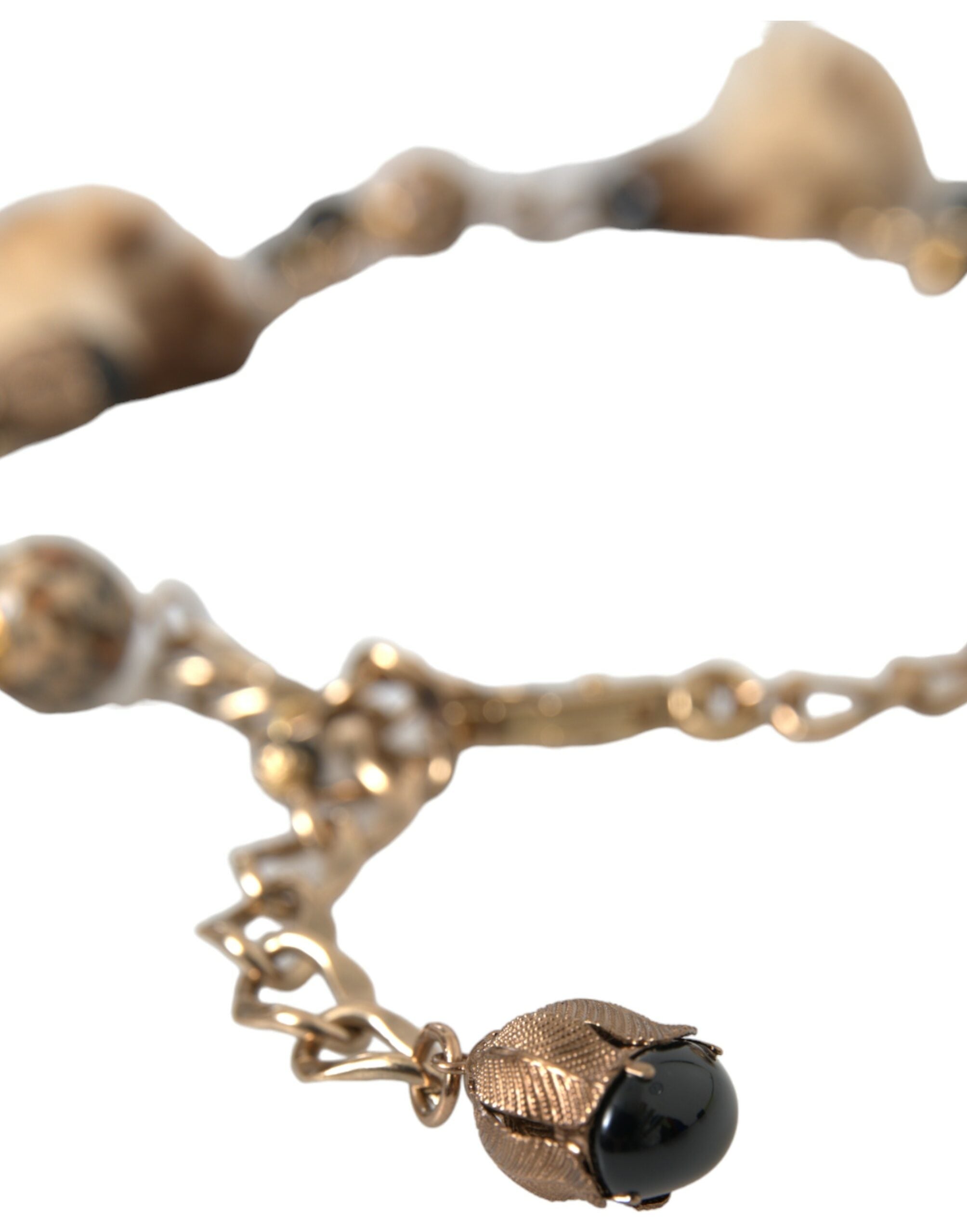 Dolce & Gabbana – Collier-Kettengürtel aus goldenem Messing mit Leopardenfell und Perlen