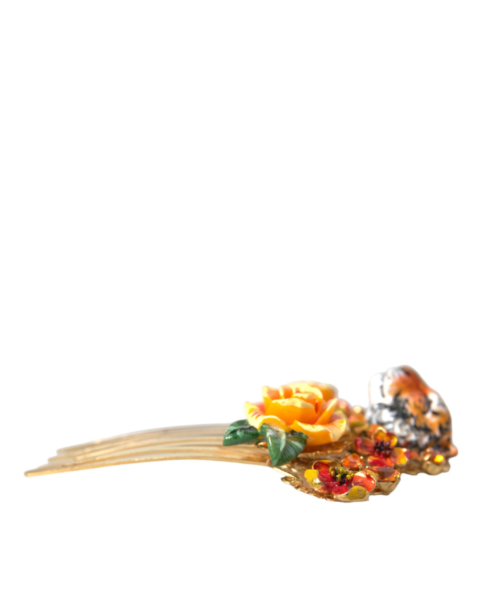 Pieptene de păr Dolce & Gabbana cu model floral și cristal leopard din alamă aurie