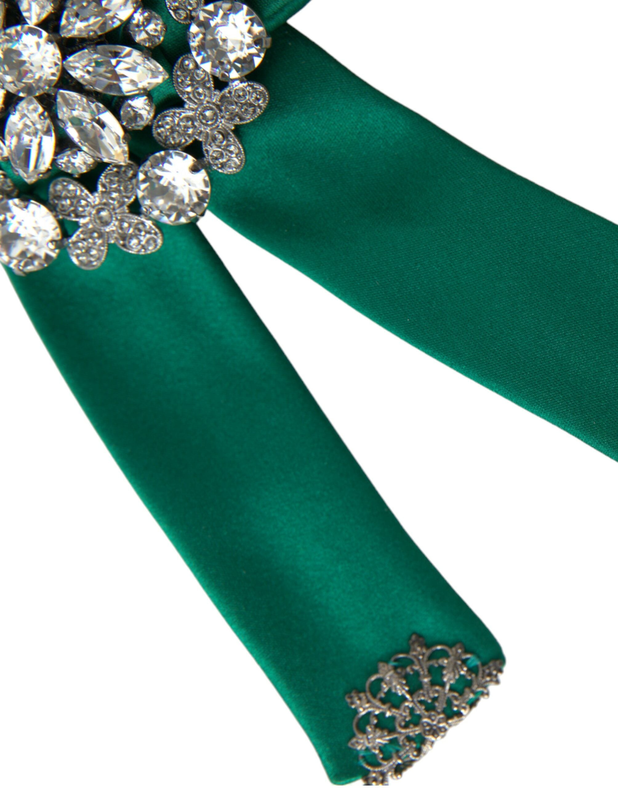 Agrafă de păr Dolce & Gabbana cu cristale Bird din satin verde pentru femei