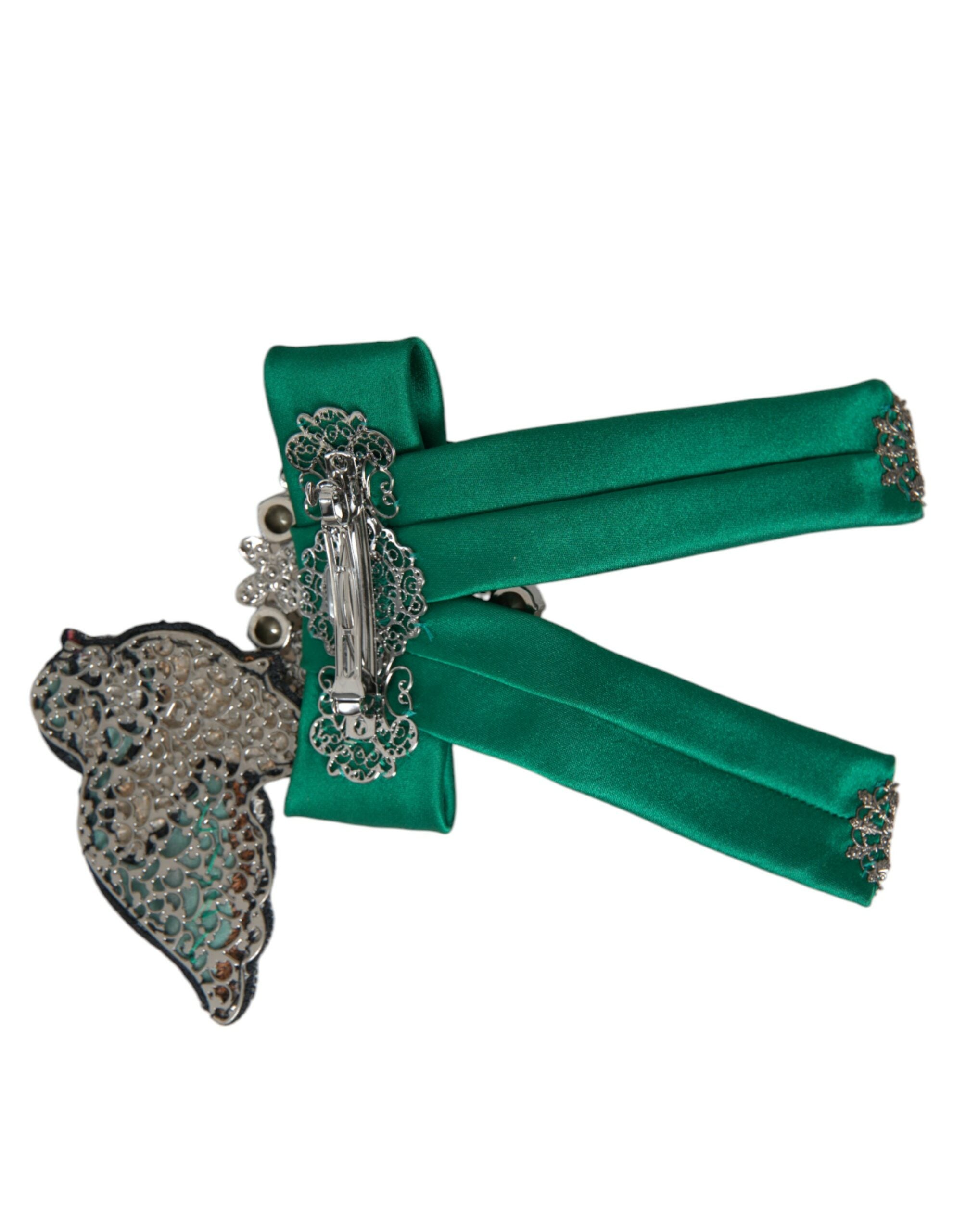 Agrafă de păr Dolce & Gabbana cu cristale Bird din satin verde pentru femei