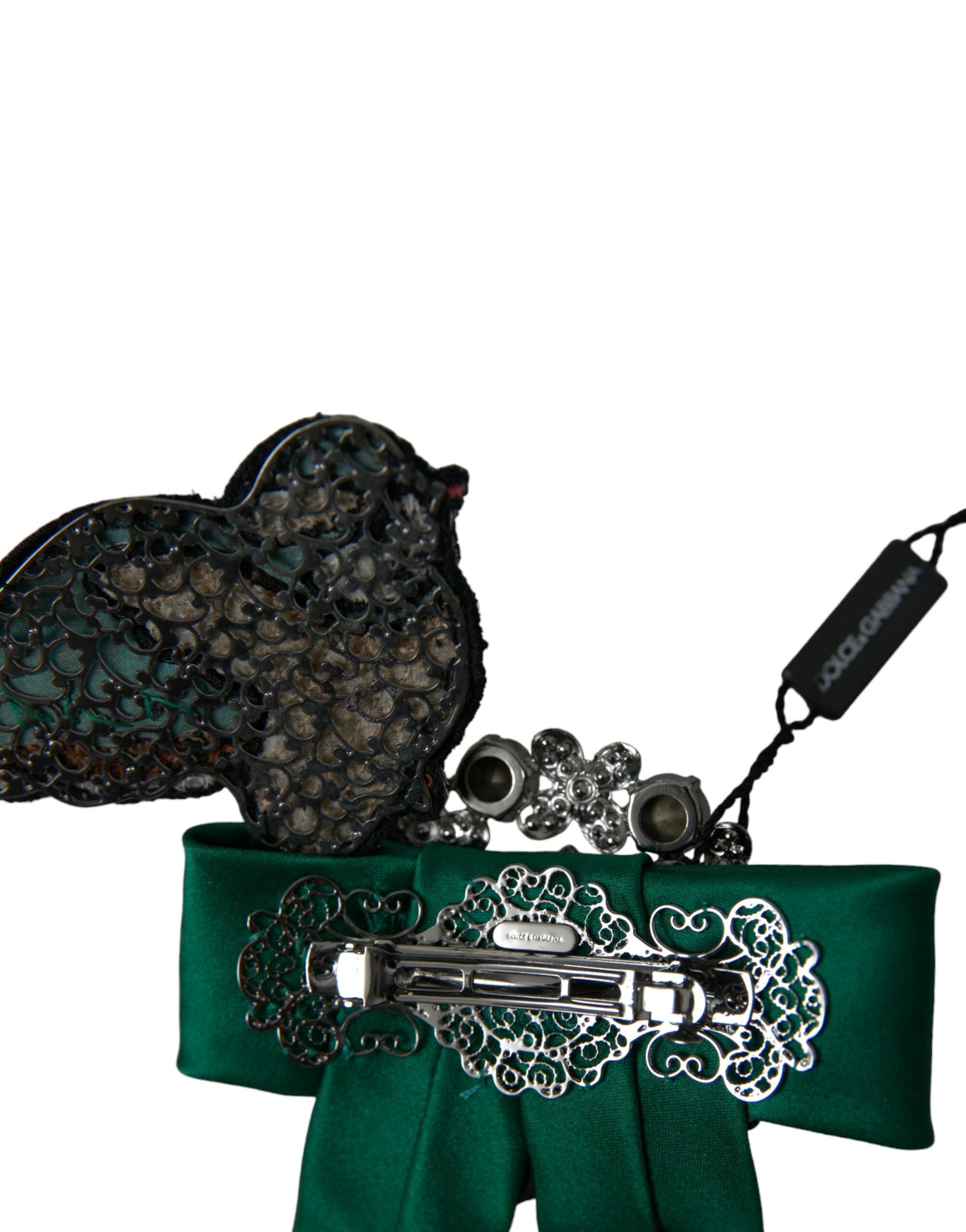 Agrafă de păr Dolce & Gabbana cu cristale Bird din satin verde pentru femei