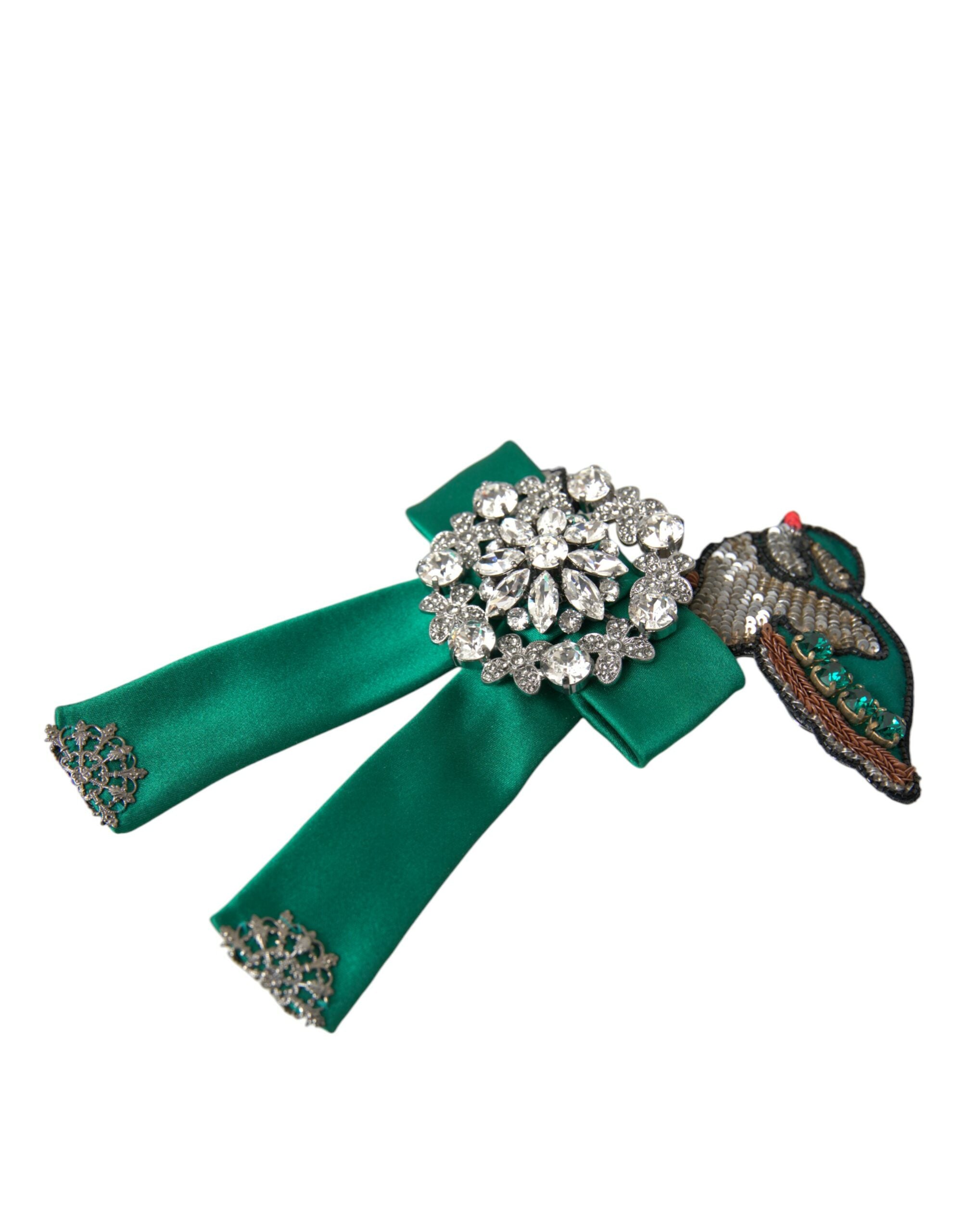 Agrafă de păr Dolce & Gabbana cu cristale Bird din satin verde pentru femei