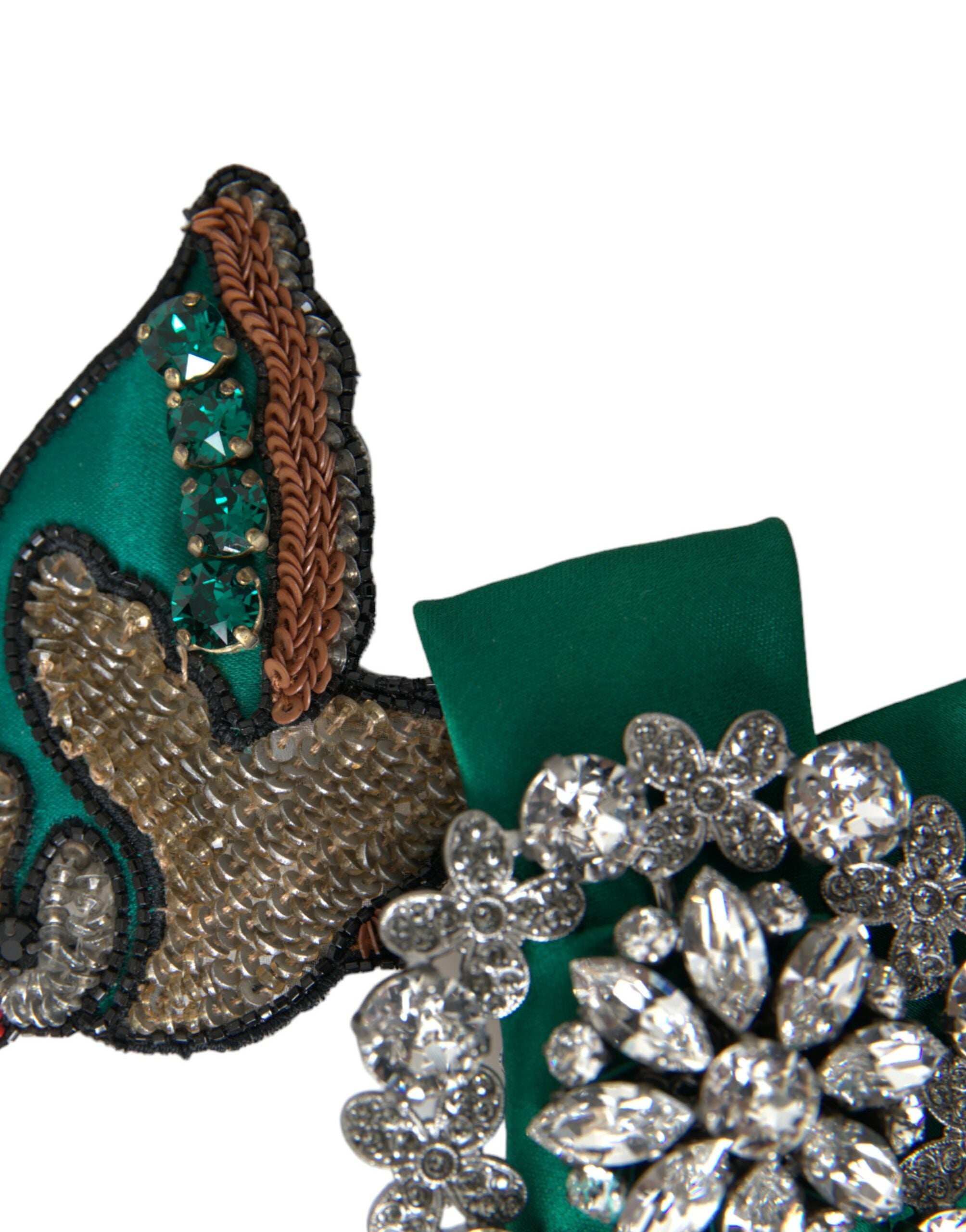 Agrafă de păr Dolce & Gabbana cu cristale Bird din satin verde pentru femei
