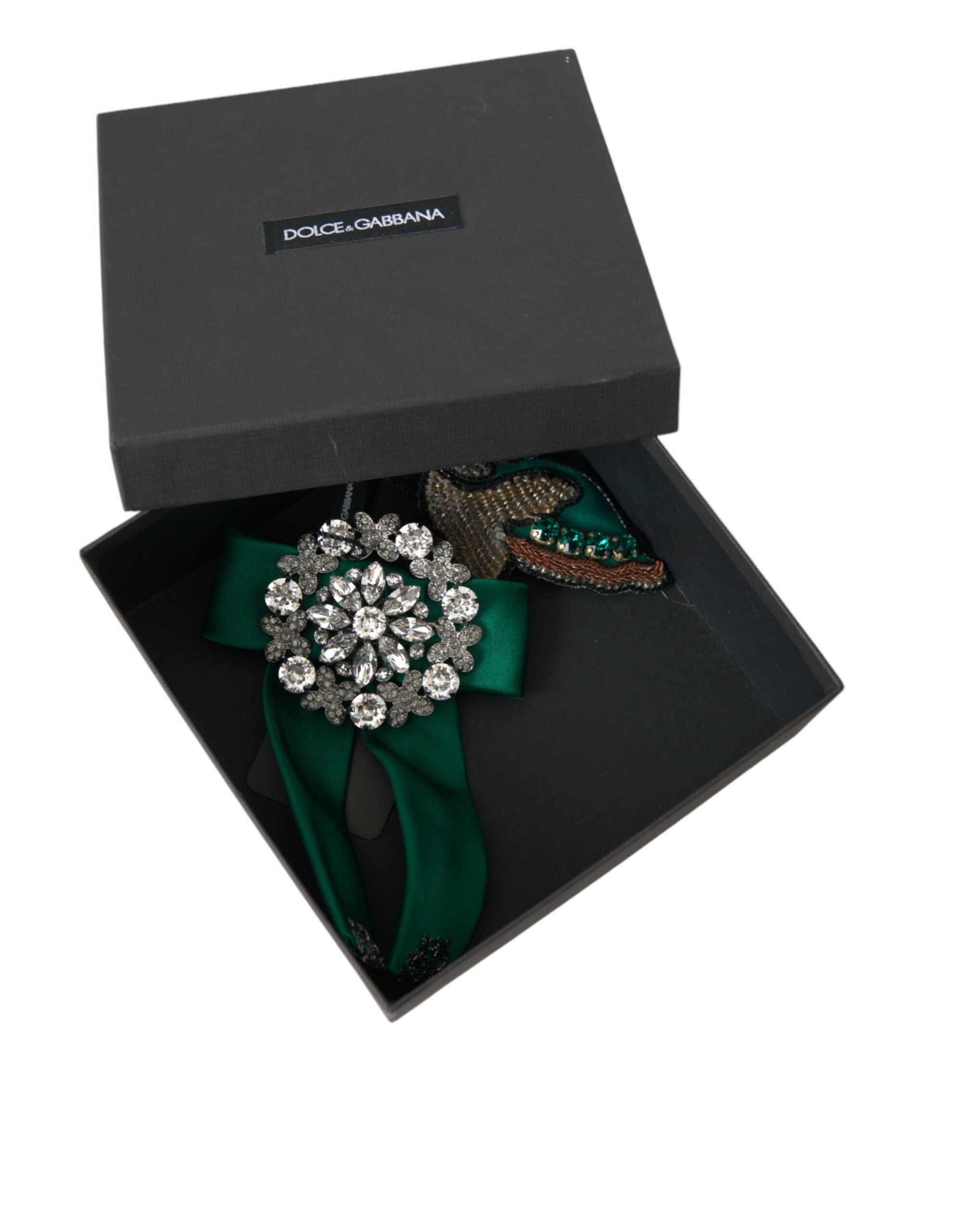 Agrafă de păr Dolce & Gabbana cu cristale Bird din satin verde pentru femei