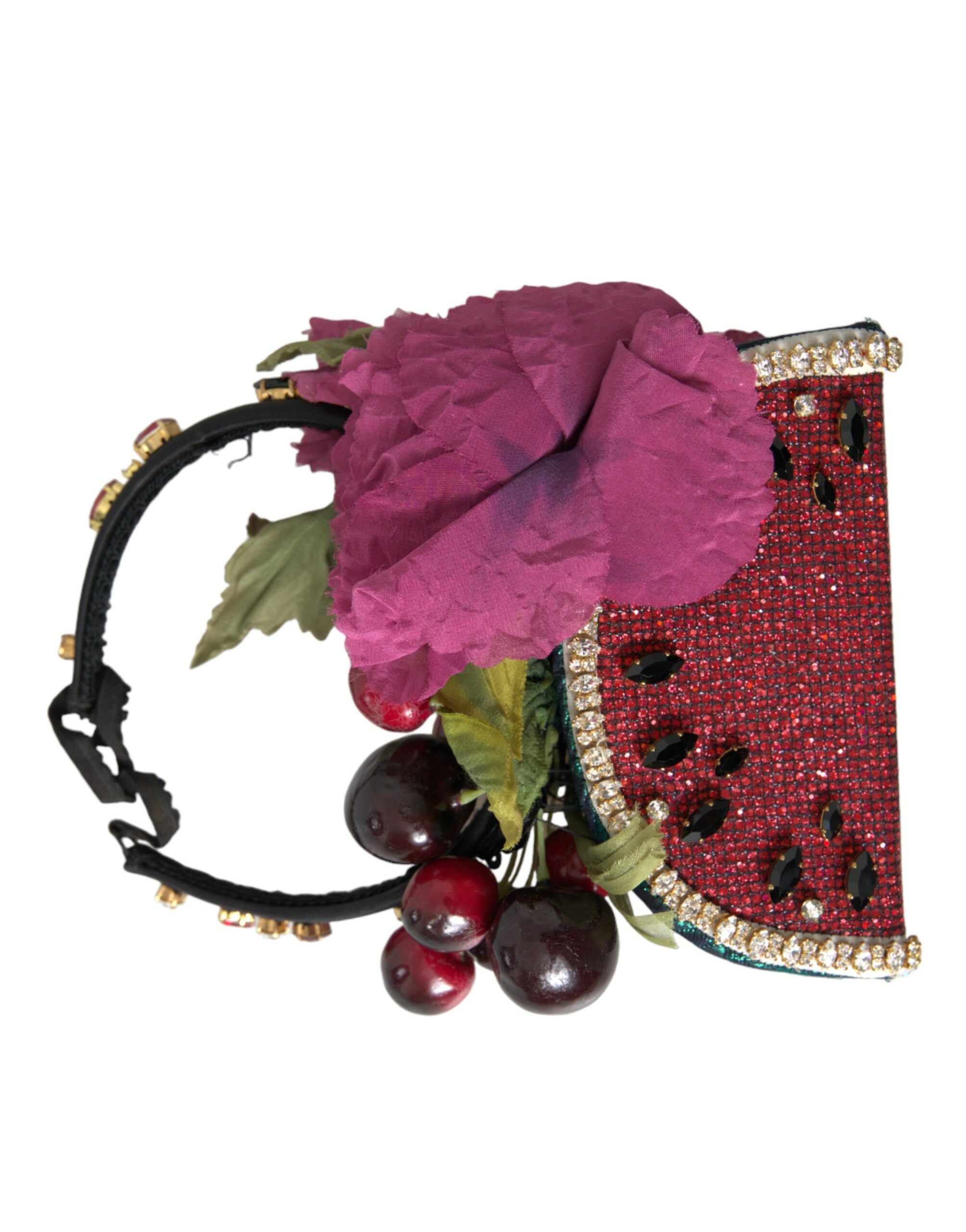 Bentiță de păr Dolce & Gabbana cu cristale și pepene verde roșu și cireșe - Diademă statement