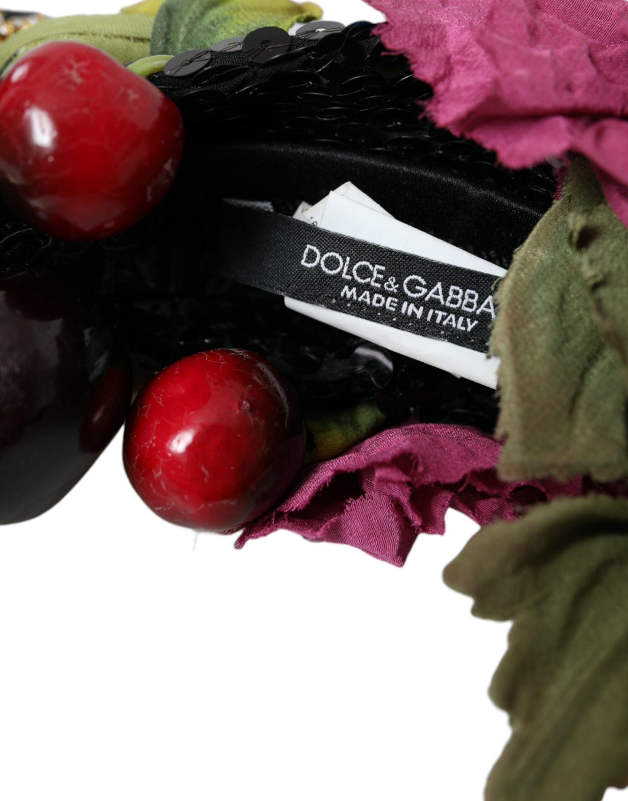 Bentiță de păr Dolce & Gabbana cu cristale și pepene verde roșu și cireșe - Diademă statement