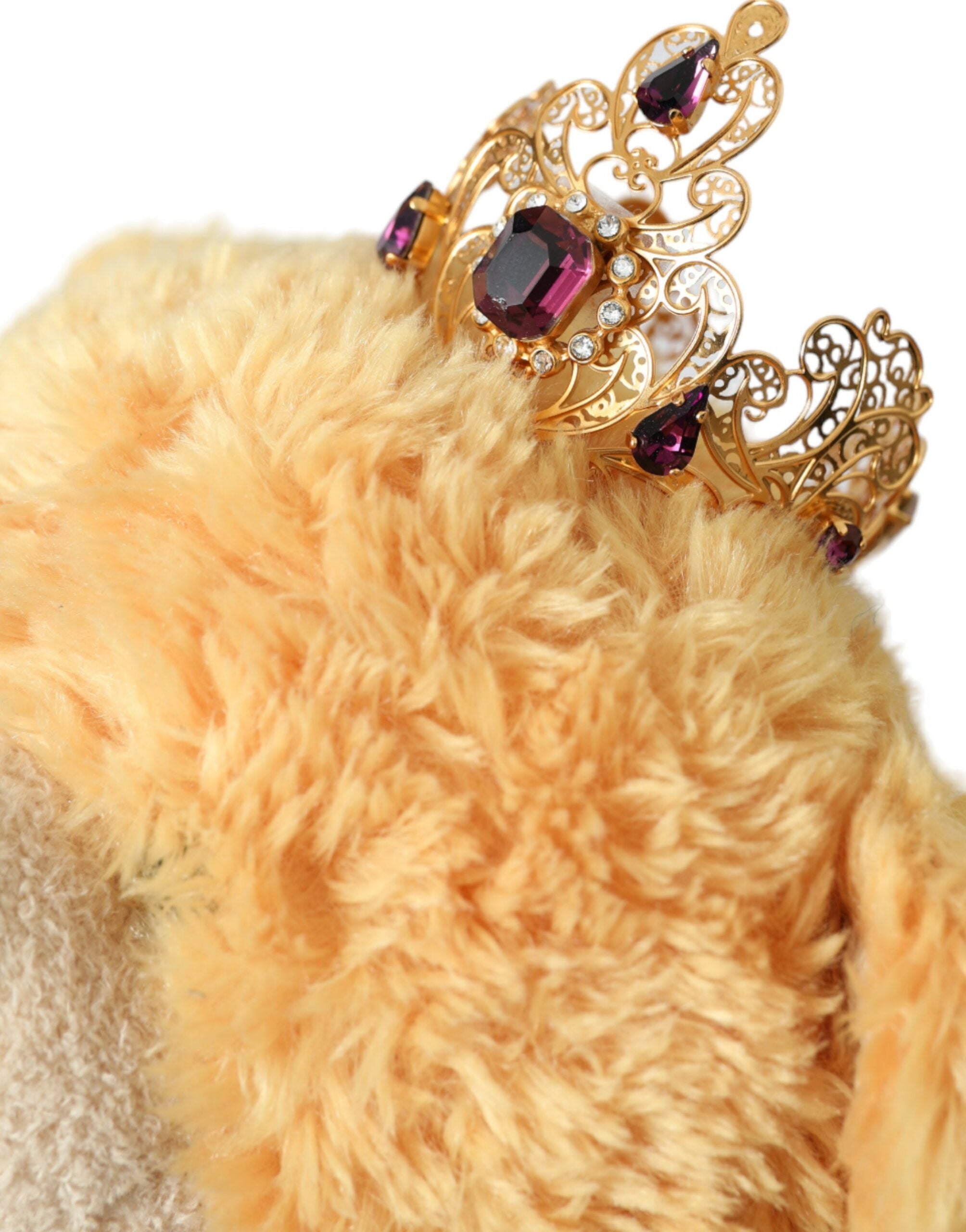 Bentiță de păr Dolce & Gabbana cu ursuleț de pluș maro și cristale aurii, cu coroană și diademă