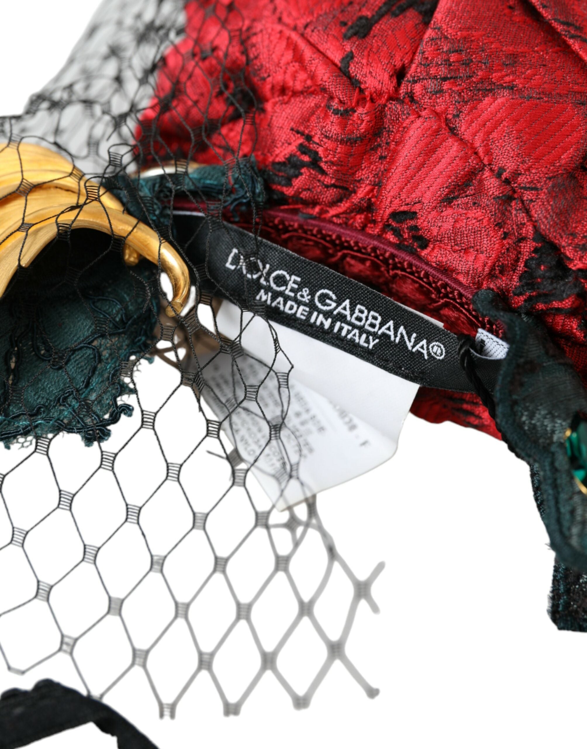 Bentiță de păr Dolce & Gabbana cu sigla din plasă de cristale din mătase roz multicoloră