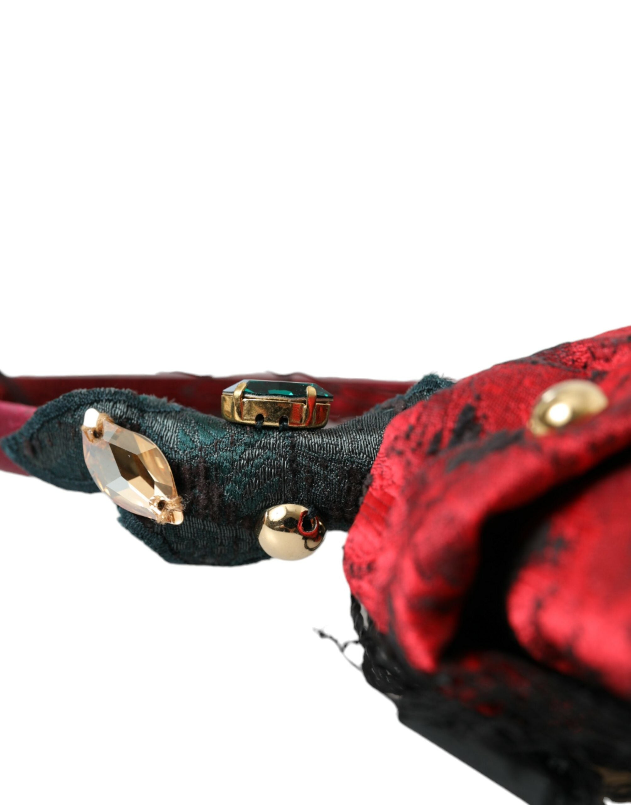 Bentiță de păr Dolce & Gabbana cu sigla din plasă de cristale din mătase roz multicoloră