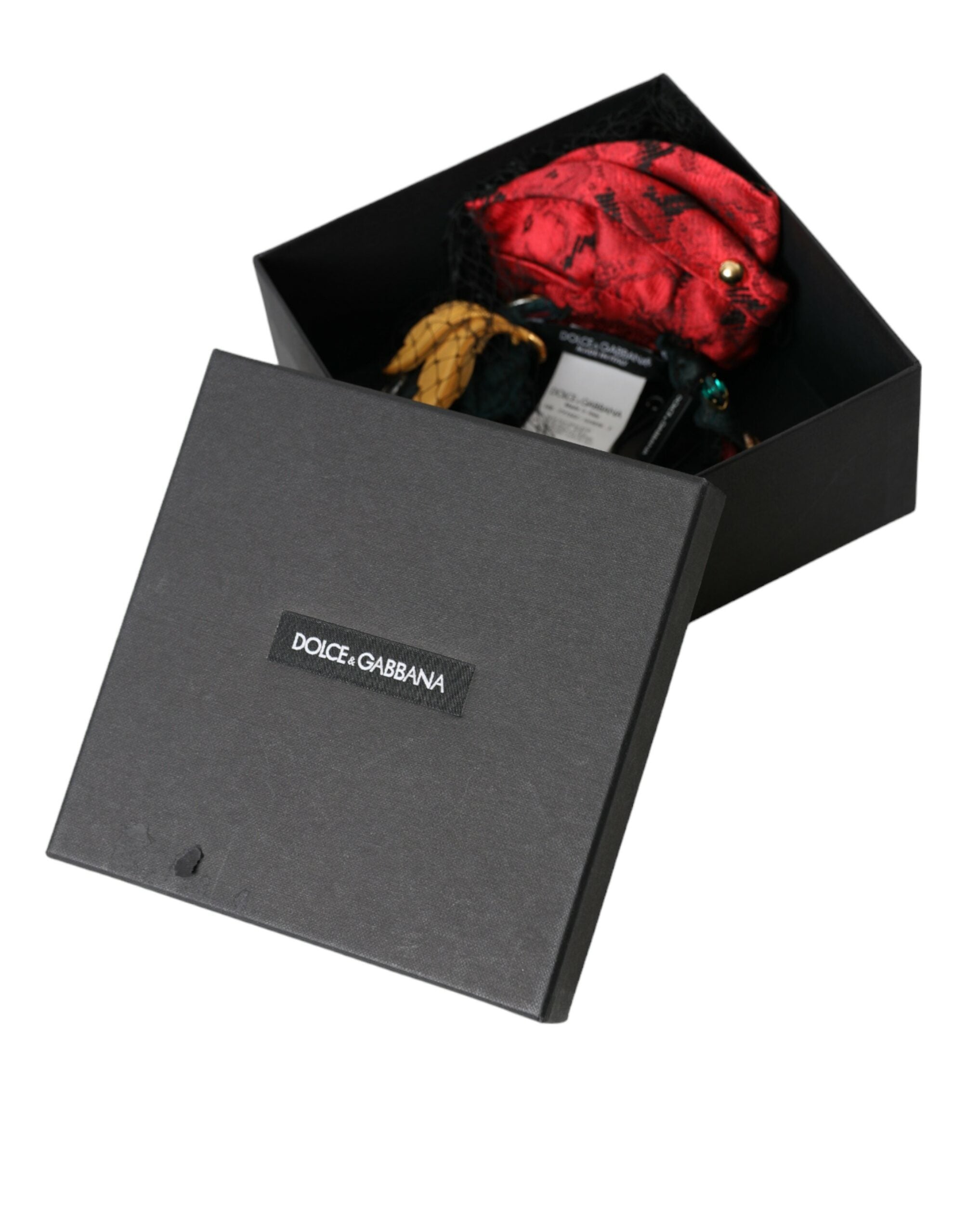 Bentiță de păr Dolce & Gabbana cu sigla din plasă de cristale din mătase roz multicoloră
