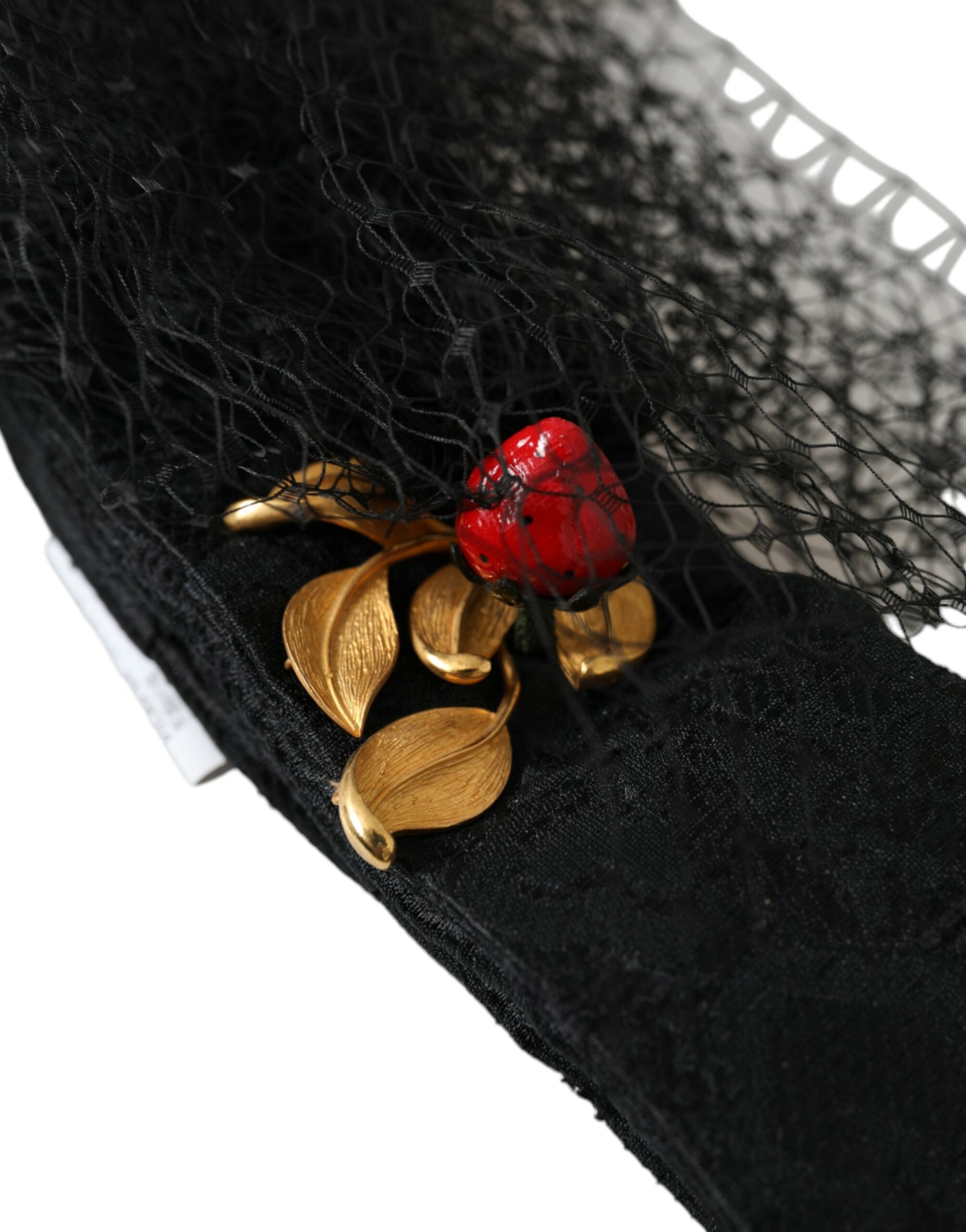 Bandă de păr Dolce & Gabbana cu diademă din plasă de cristal Sicily neagră, căpșuni, cu model căpșună