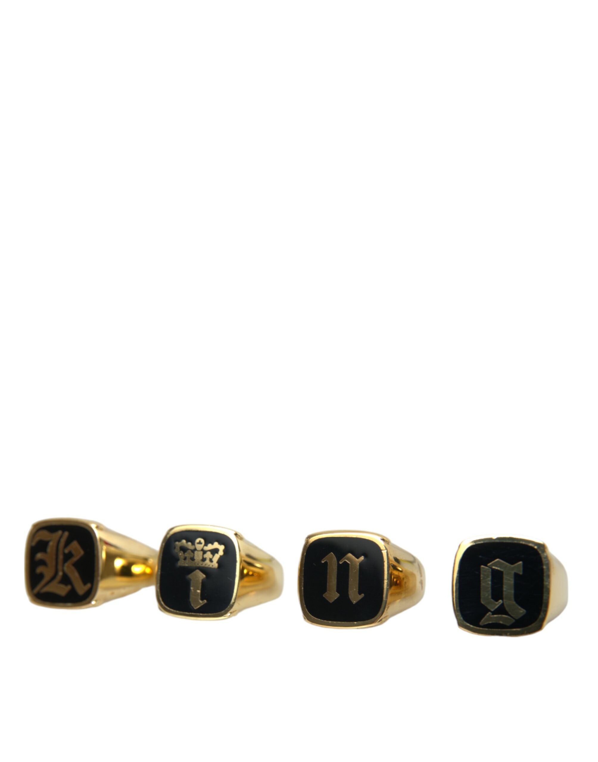 Dolce & Gabbana – KING Emaille-Ring aus Goldmessing, 4er-Set