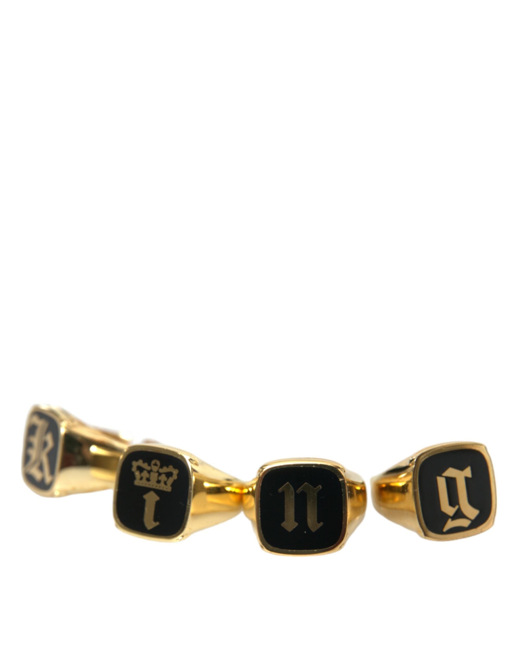 Dolce & Gabbana – KING Emaille-Ring aus Goldmessing, 4er-Set