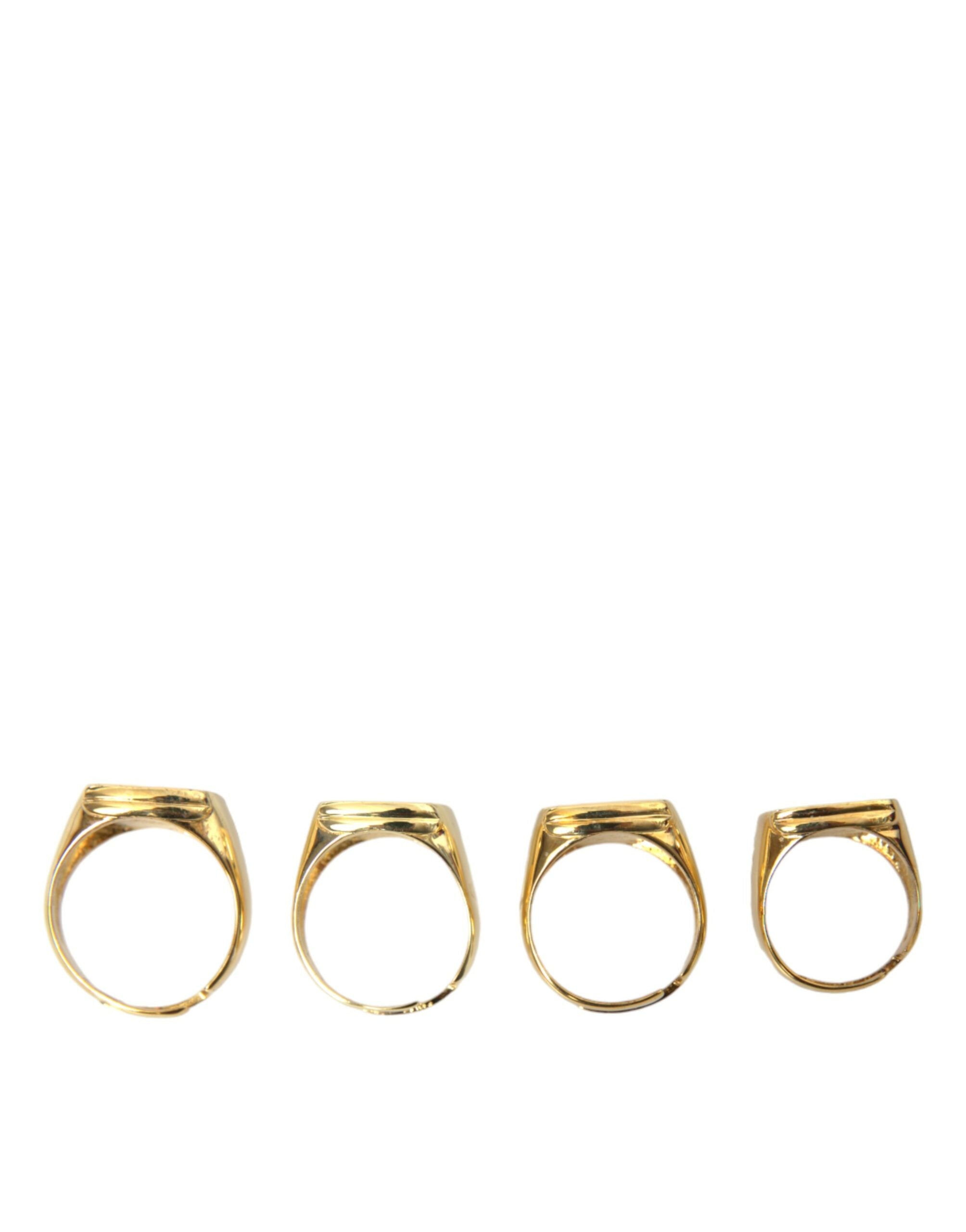 Dolce & Gabbana – KING Emaille-Ring aus Goldmessing, 4er-Set