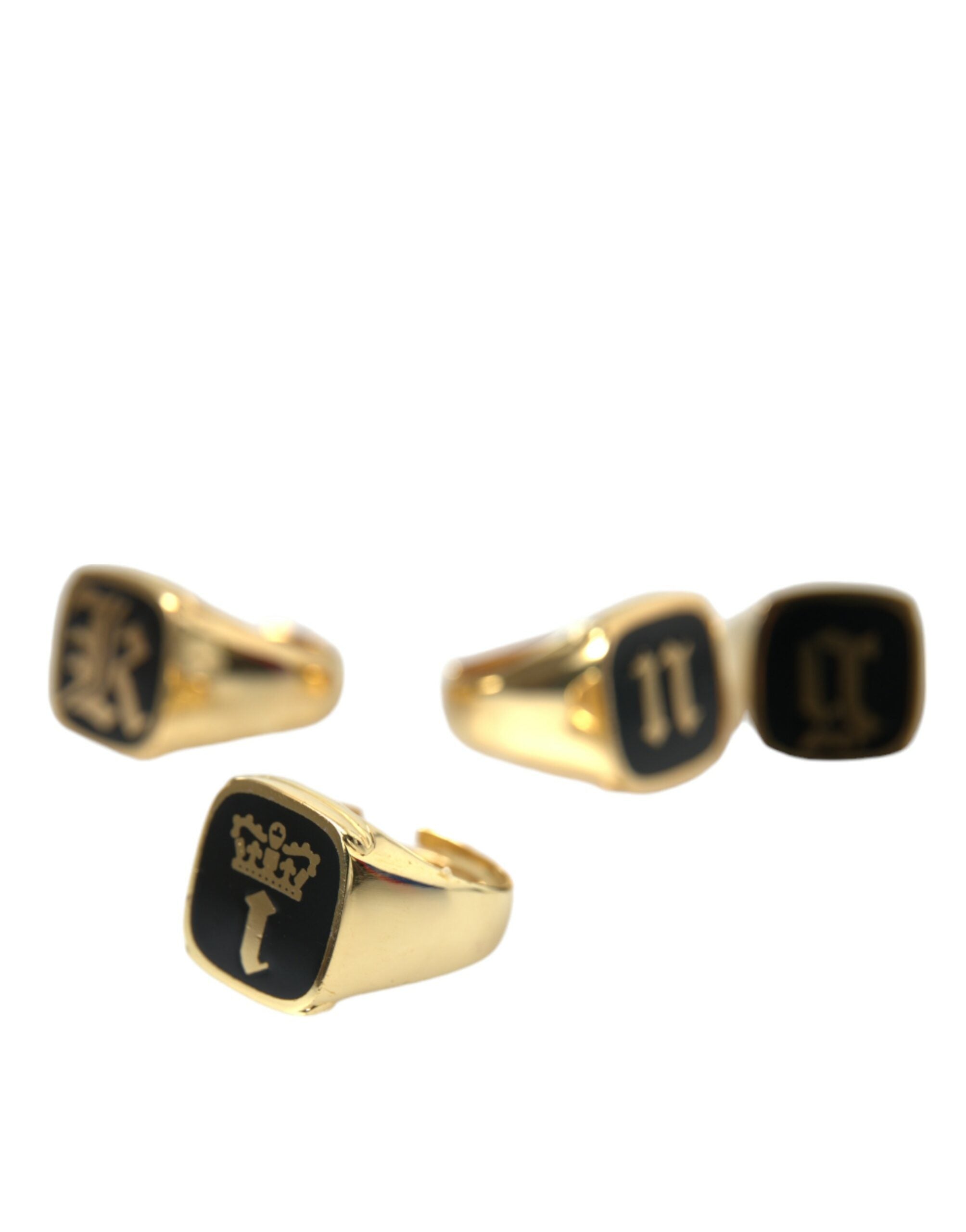 Dolce & Gabbana – KING Emaille-Ring aus Goldmessing, 4er-Set